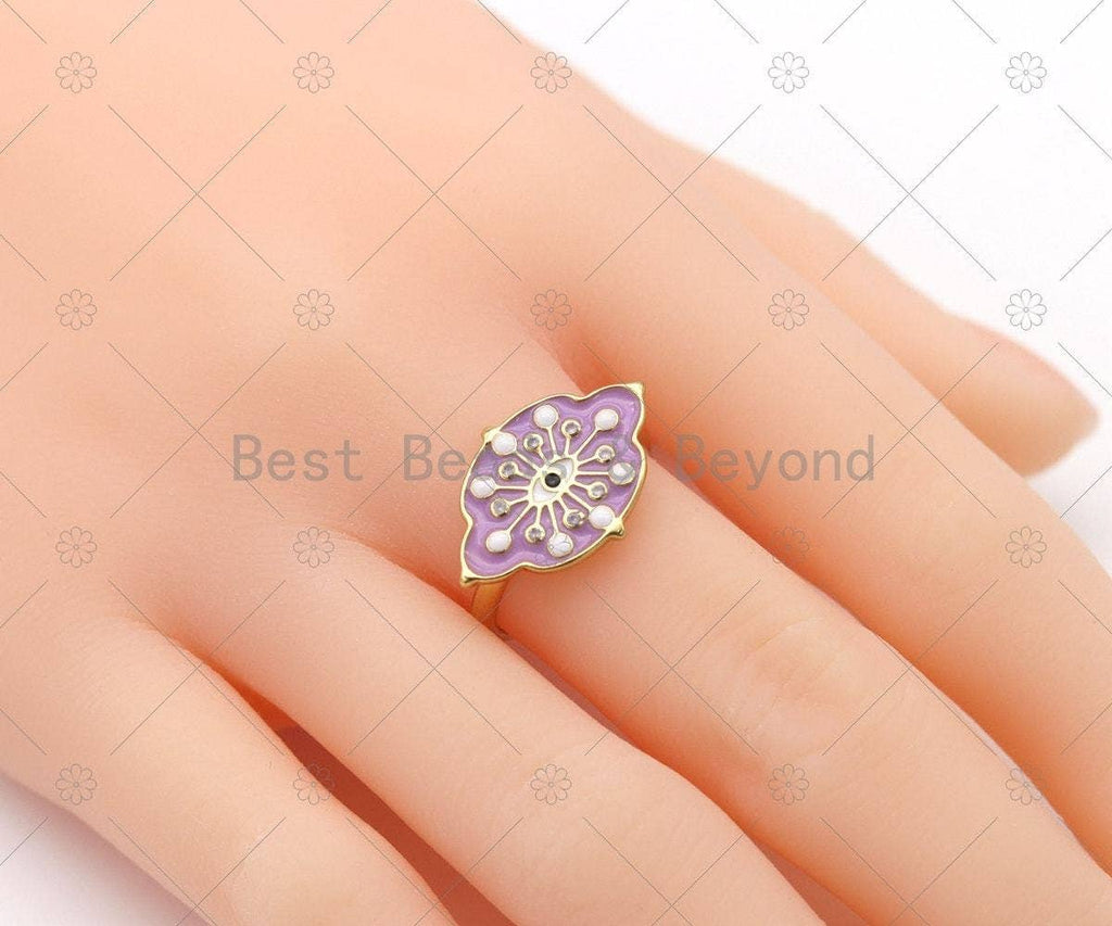 Colorful Enamel Evil Eye On Oval Flower Open Ring,Sku#O84