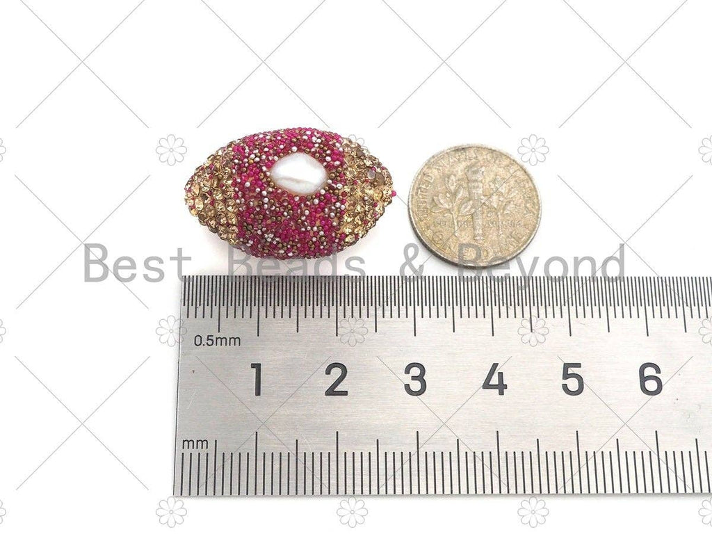 NEW Style Oval Football Shape Druzy Rhinestone Spacer Beads, Gold Tone Druzy Pearl Crystal Beads, Pave Rhinestone Spacer, 17x26mm, sku#V63