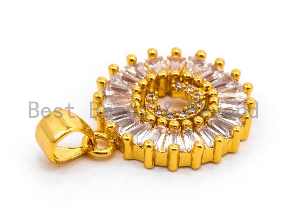 CZ Micro Pave Initial Letter C Charm/Pendent Beads,Cubic Zirconia Pave  Alphabet Beads Pendent, Gold/Silver Finish,16x18mm,sku#Z222