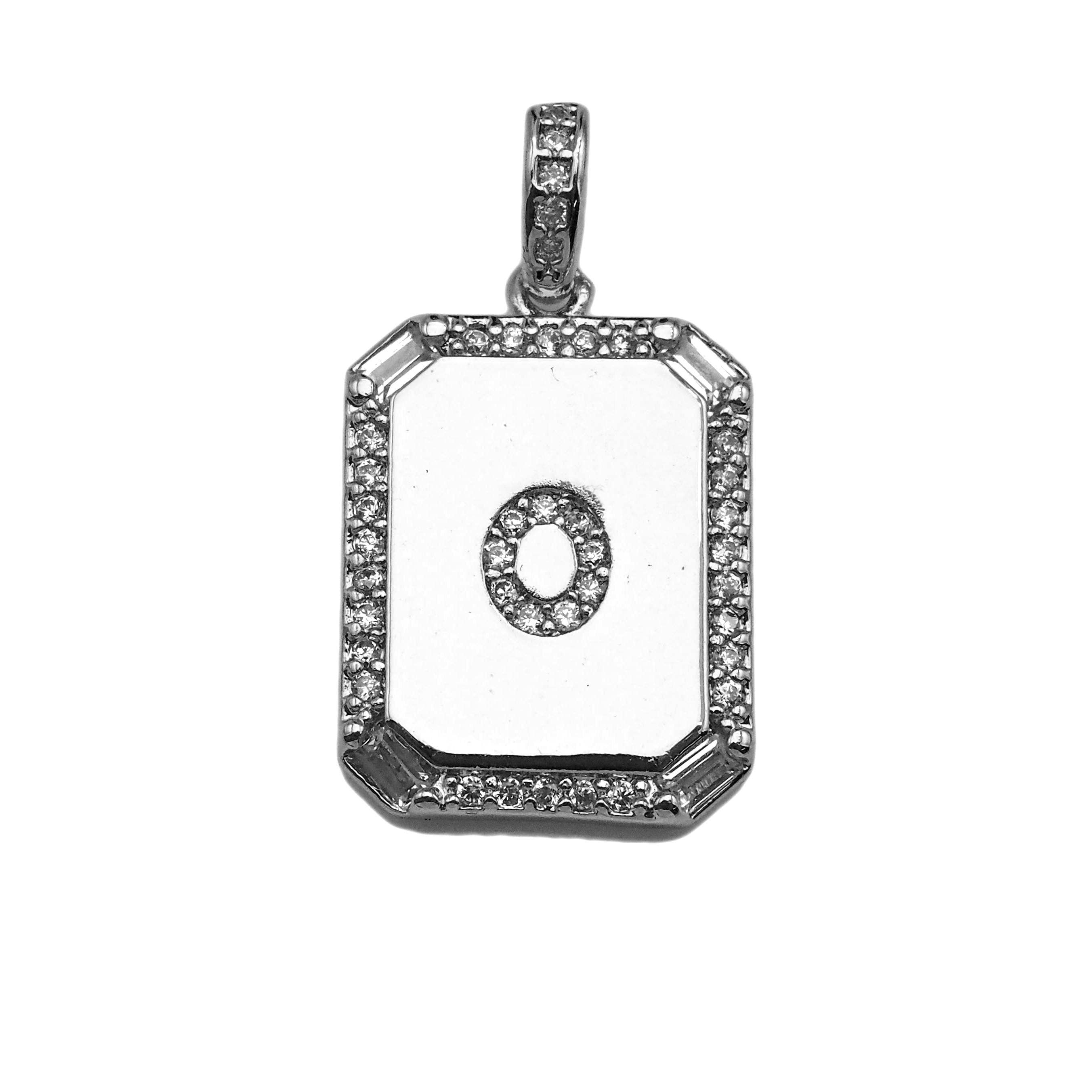 Silver Initial Tag Letter Charm, CZ A - Z Alphabet Letter, SKU#ML75