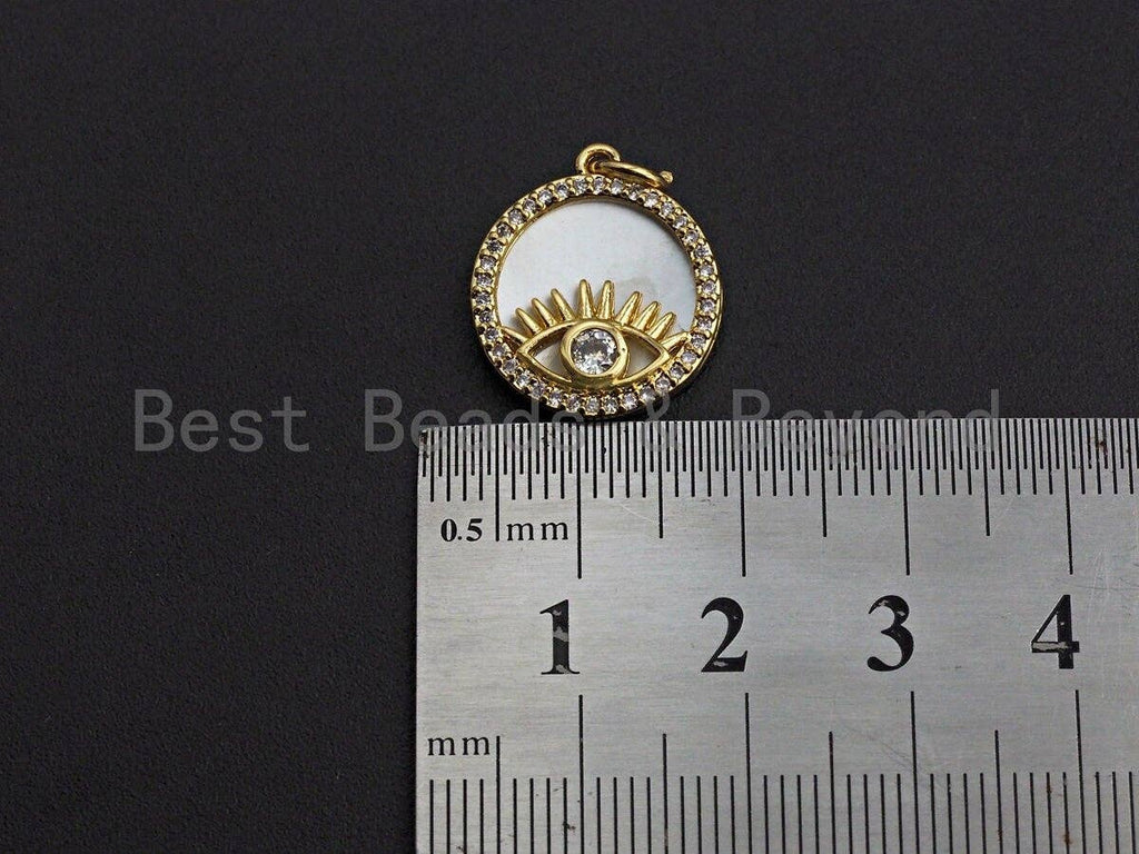 Clear CZ Micro Pave Evil Eye on Mother-of-pearl Pendant Charm, Cubic Zirconia Charm, Eye Charm, 6x18mm,sku#Z846