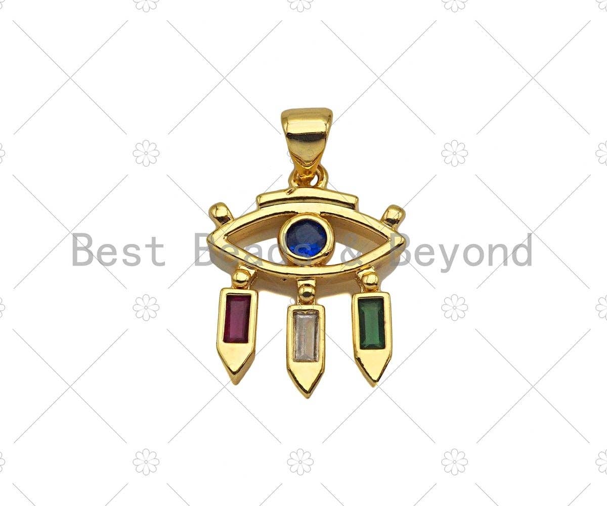 Gold Filled CZ Micro Pave Cobalt Blue Evil Eye Shape Pendant, 18K Gold Filled Evil Eye Charm, Necklace Bracelet Charm, 15x19mm, Sku#LD89