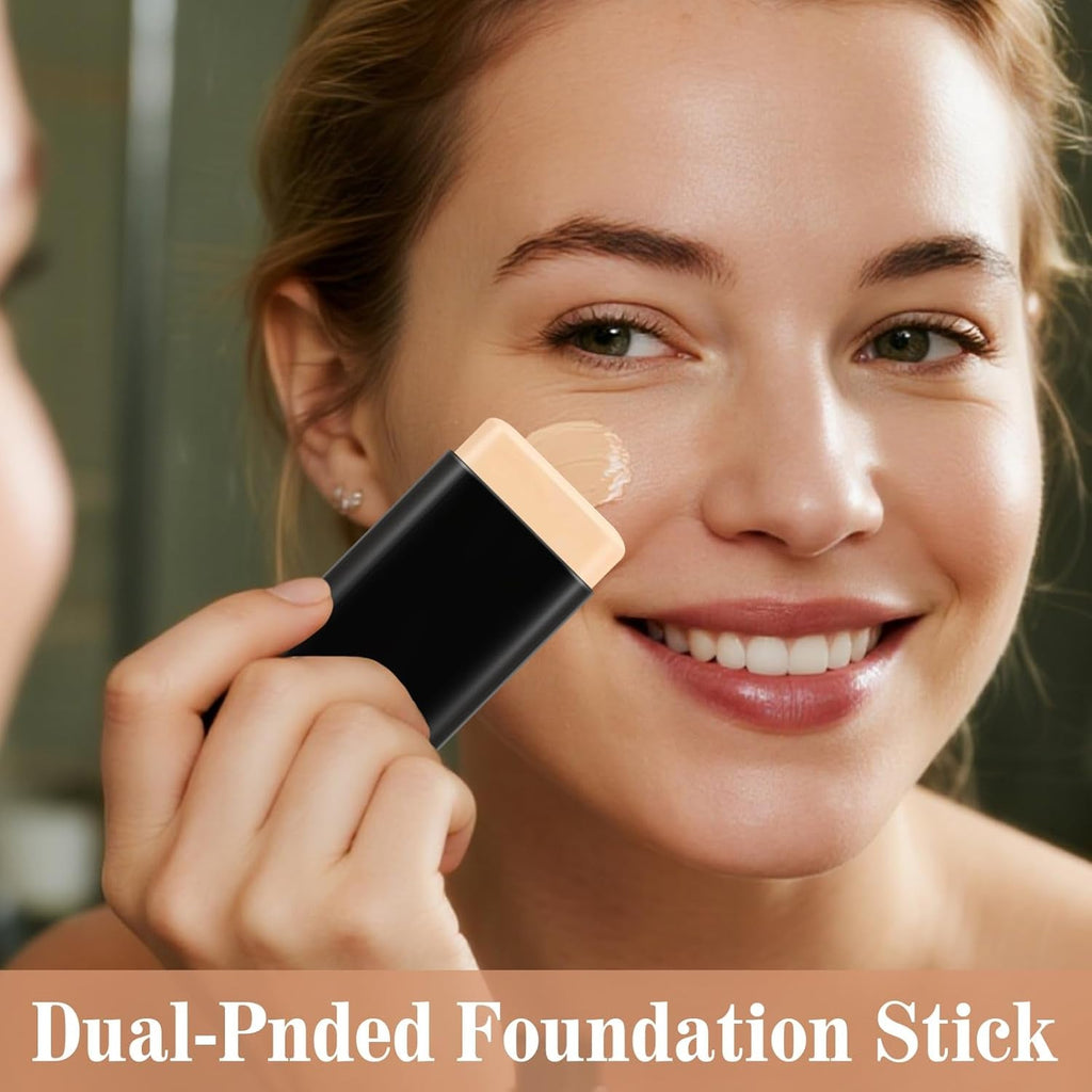 Foundation Stick, Dual-Ended with Brush, 2-In-1 Longwear & Waterproof, Natural Full Makeup Concealer Coverage for Dark Circles & Blemishes with Hydrating Olive & Camellia, 2.09 Oz (04#)