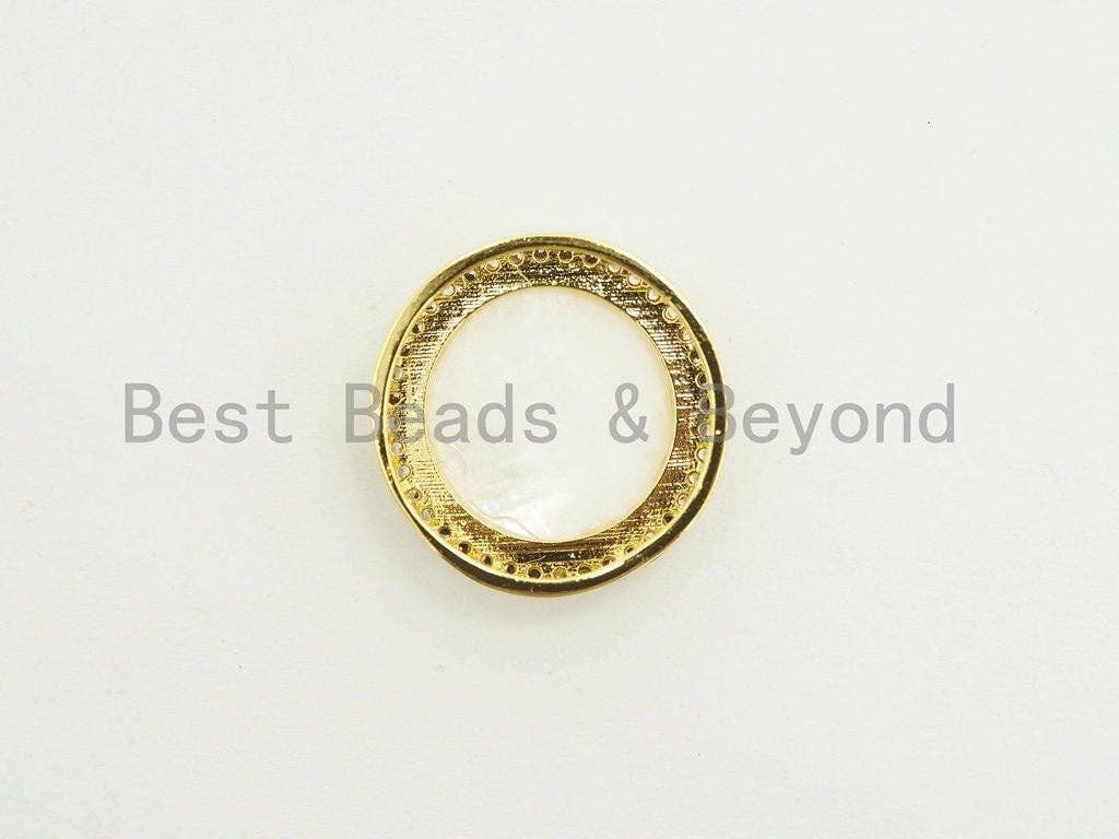 CZ Micro Pave Gilding Infinity Symbol on Mother of Pearl Round Beads, Pave Pendant Connector Beads for Bracelet/Necklace, 19mm,sku#Z246