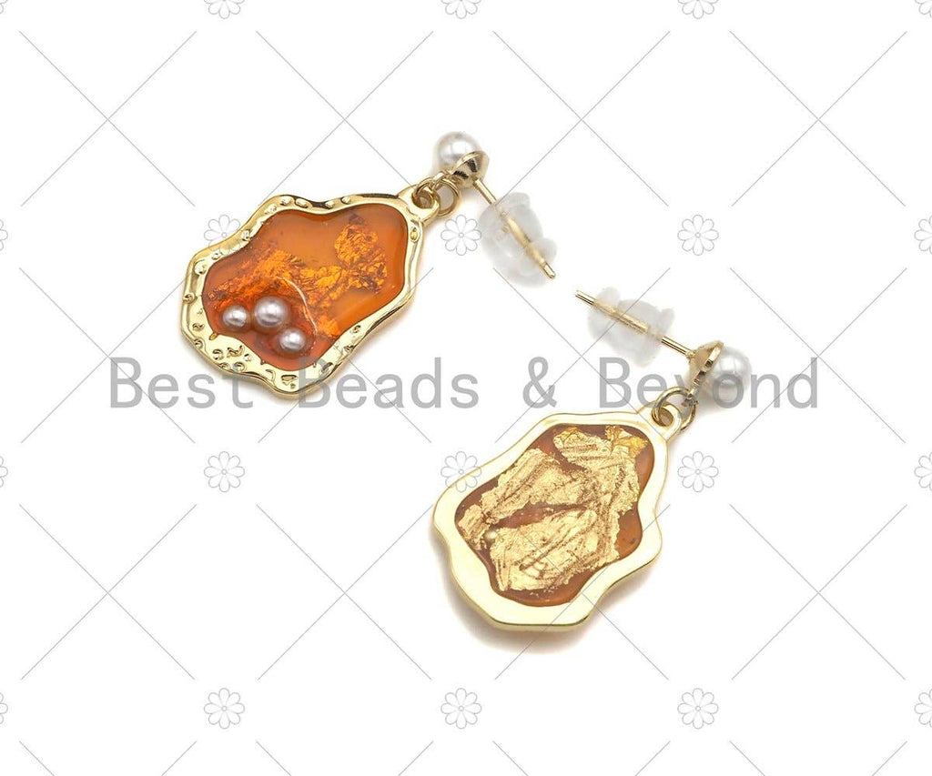 Pearl Amber Dangle Earrings,Sku#Y431