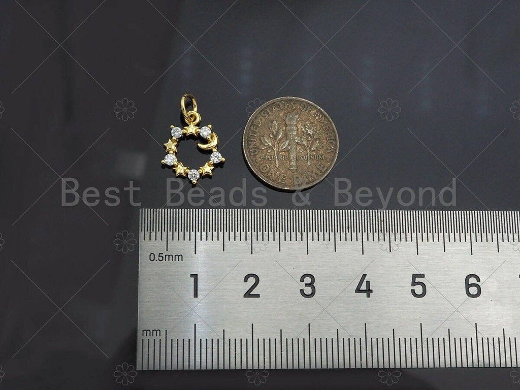 CZ Micro Pave Star Ring Shape Pendant/Charm,Cubic Zirconia Charm, Necklace Bracelet Charm Pendant,12x14mm, Sku#Y404