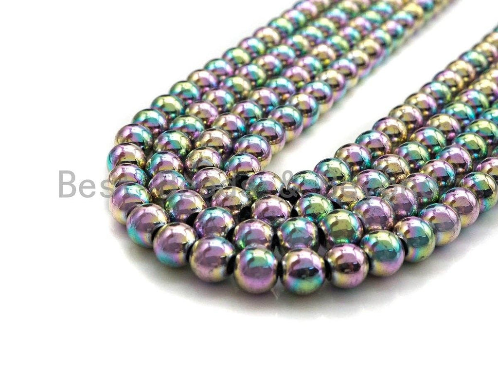 NEW Rainbow Color Natural Hematite Silver Round Smooth Beads, 3mm/4mm/6mm/8mm/10mm, Hematite Beads,15.5inch strand, sku#S123