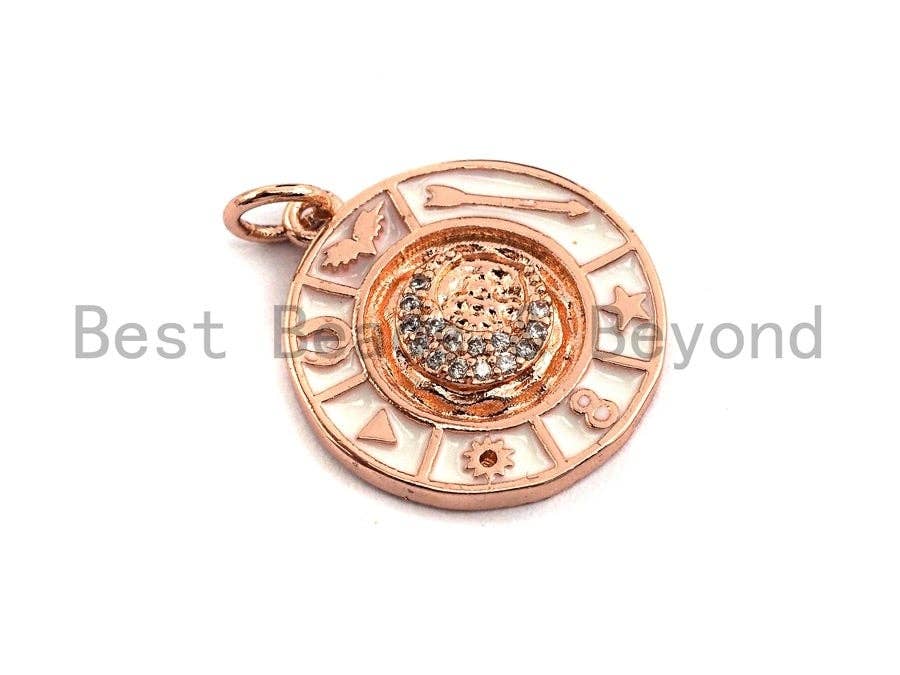 CZ Pave CZ White Enamel Round Disc Charms Pendant, Enamel Pendant,Round Enamel, Oil Drop jewelry Findings, 18x20mm,sku#Z379