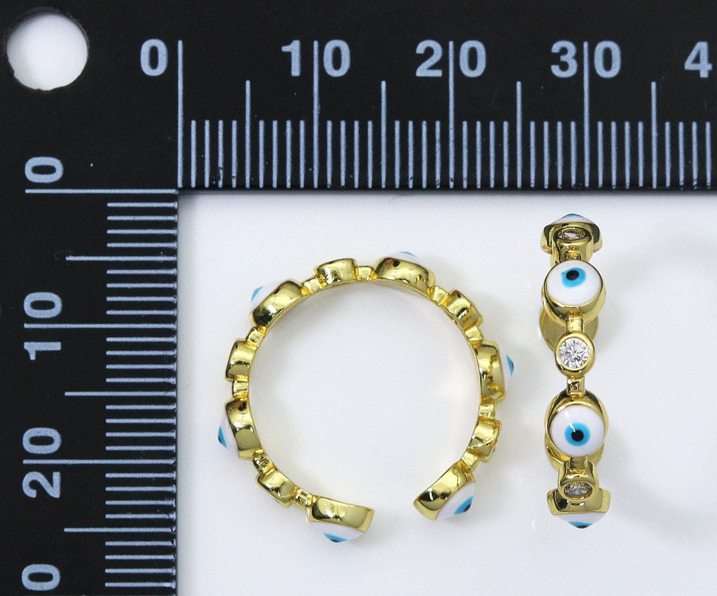 CZ Enamel Round Evil Eye Adjustable Ring, Sku#Y694