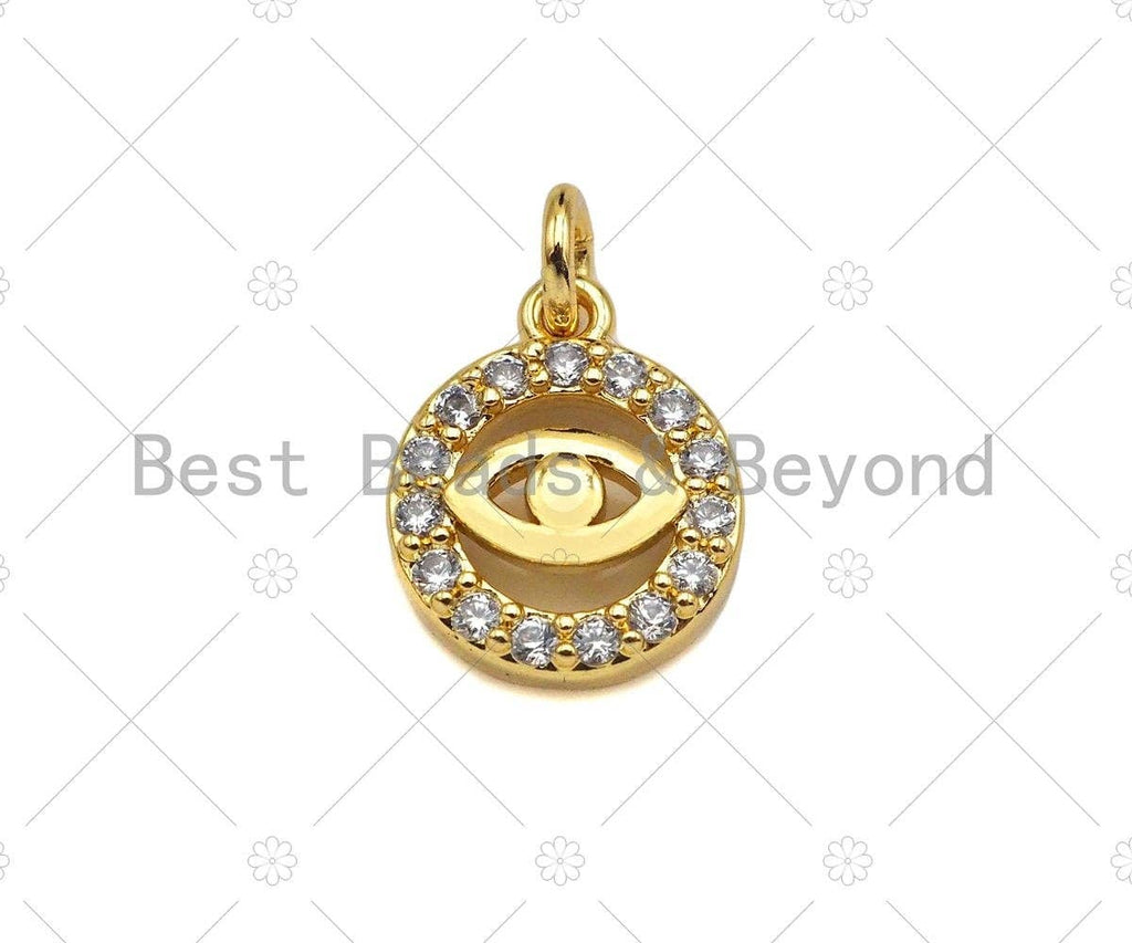 CZ Micro Pave Evil Eye On Round Ring Shape Pendant,18K Dainty Gold Charm, Necklace Bracelet Charm Pendant,9x11mm,Sku#JL38