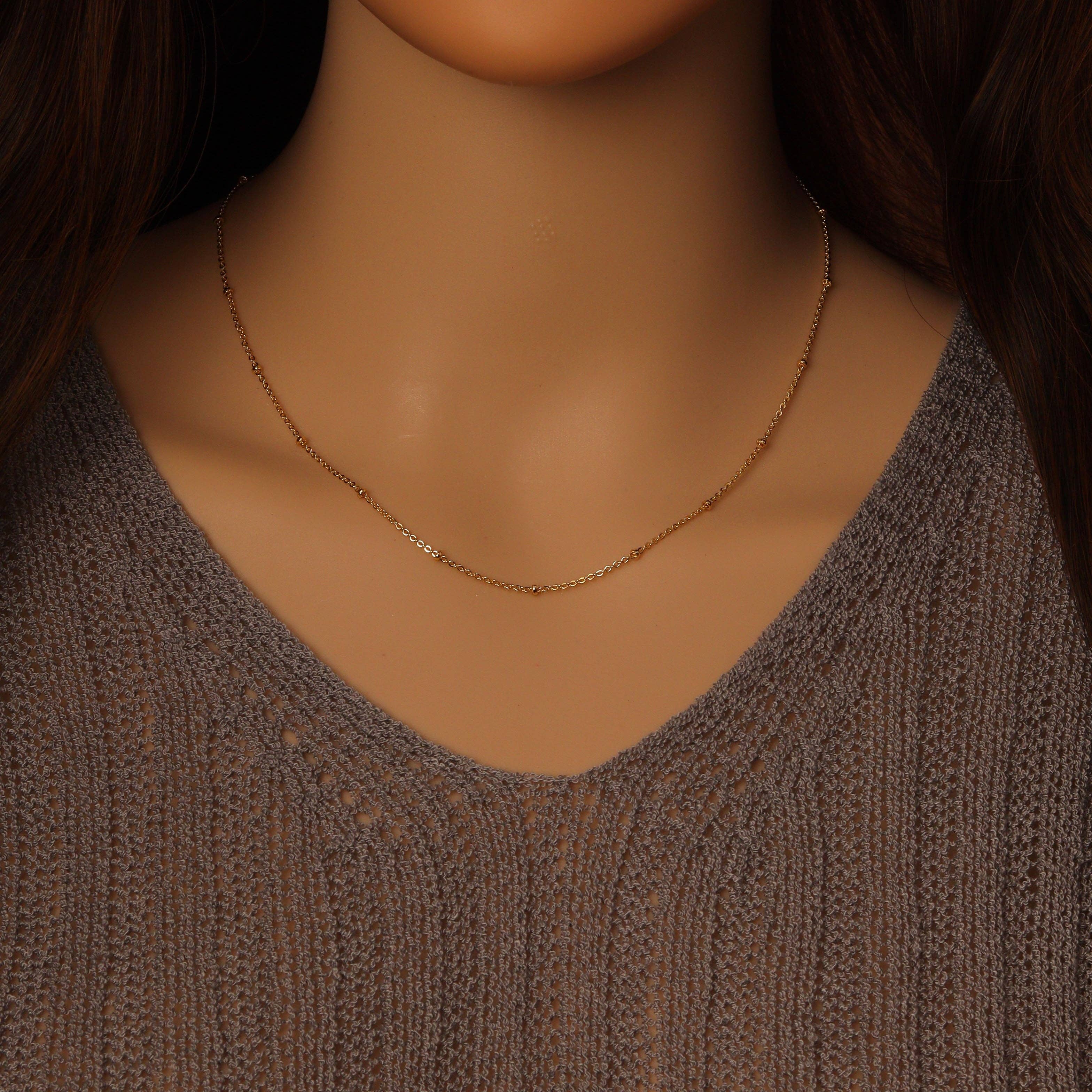 Gold Silver Rolo Link Dainty Ball Necklace, Sku#LD507