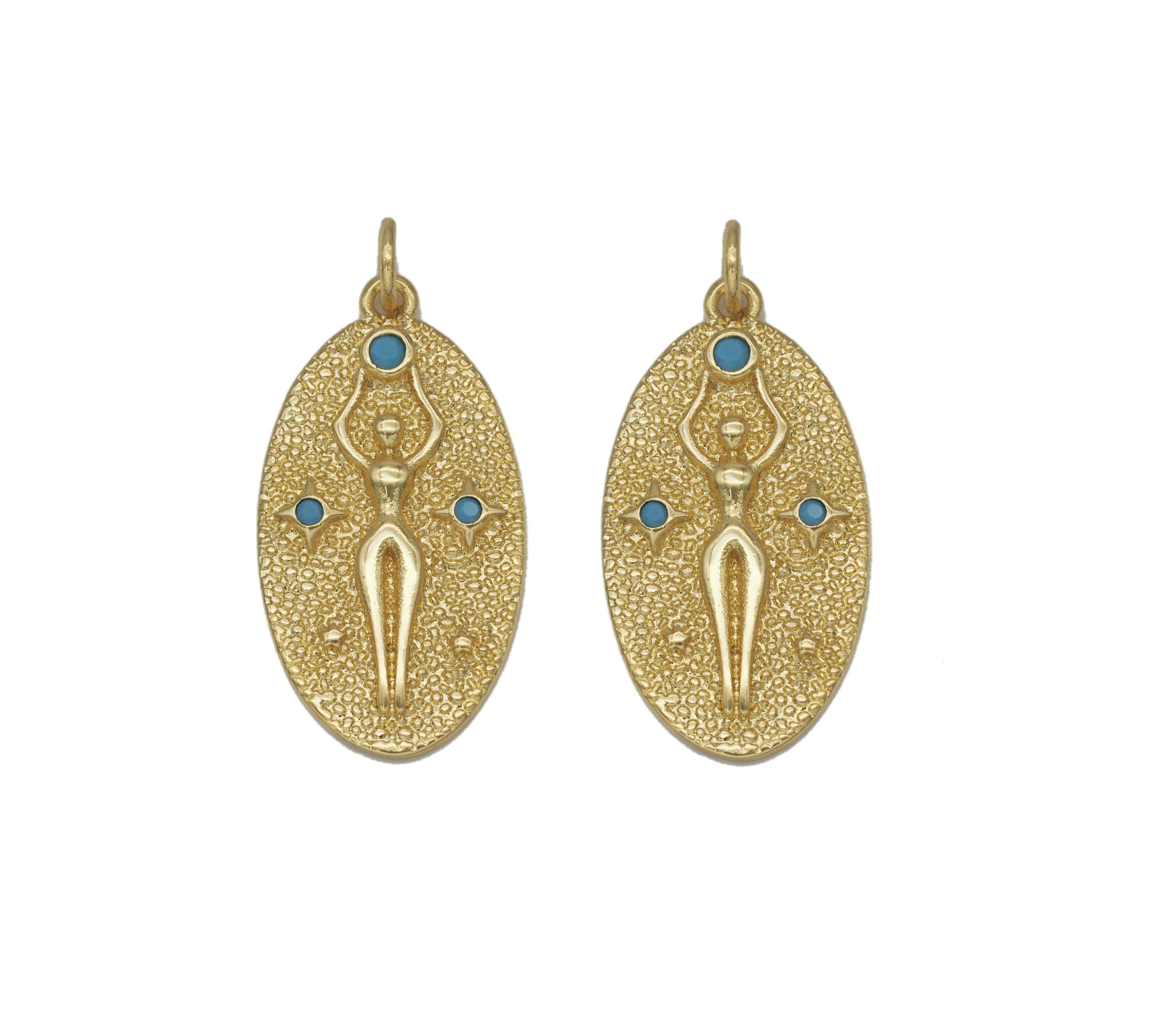Turquoise Stone Lady On Oval Charm, Sku#L699
