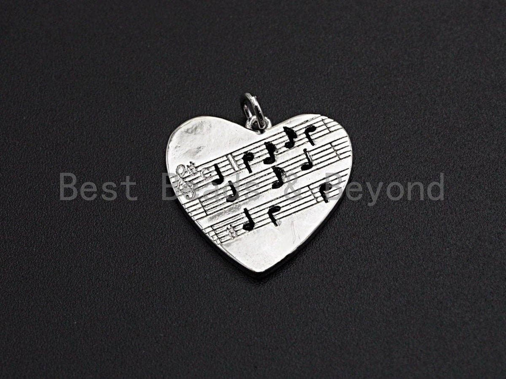 CZ Micro Pave Hollow Out Music Note On Heart Pendant, Bracelet Necklace Cubic Zirconia  Heart Pendant Charm, 22x22mm,sku#Z477