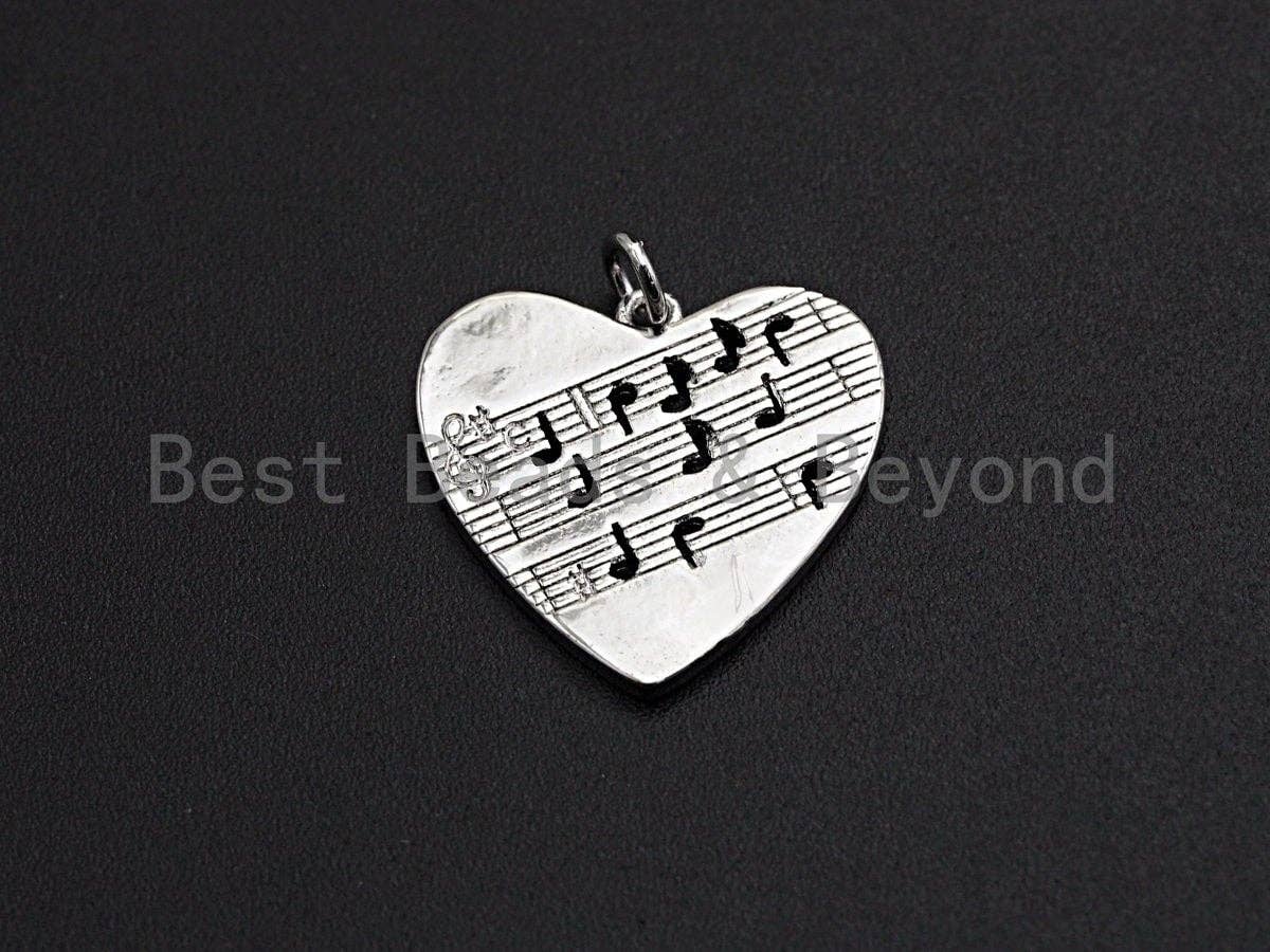 CZ Micro Pave Hollow Out Music Note On Heart Pendant, Bracelet Necklace Cubic Zirconia  Heart Pendant Charm, 22x22mm,sku#Z477