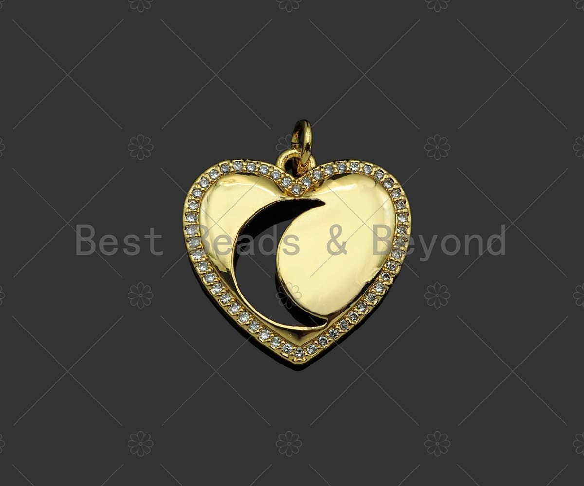 Gold Filled CZ Micro Pave Hollow Out Cresent Moon On Heart Shape Pendant ,18K Gold Filled Charm, Necklace Bracelet Pendant,21x20mm,Sku#LD102