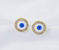 CZ Enamel Round Evil Eye Stud Earrings, Sku#LD273