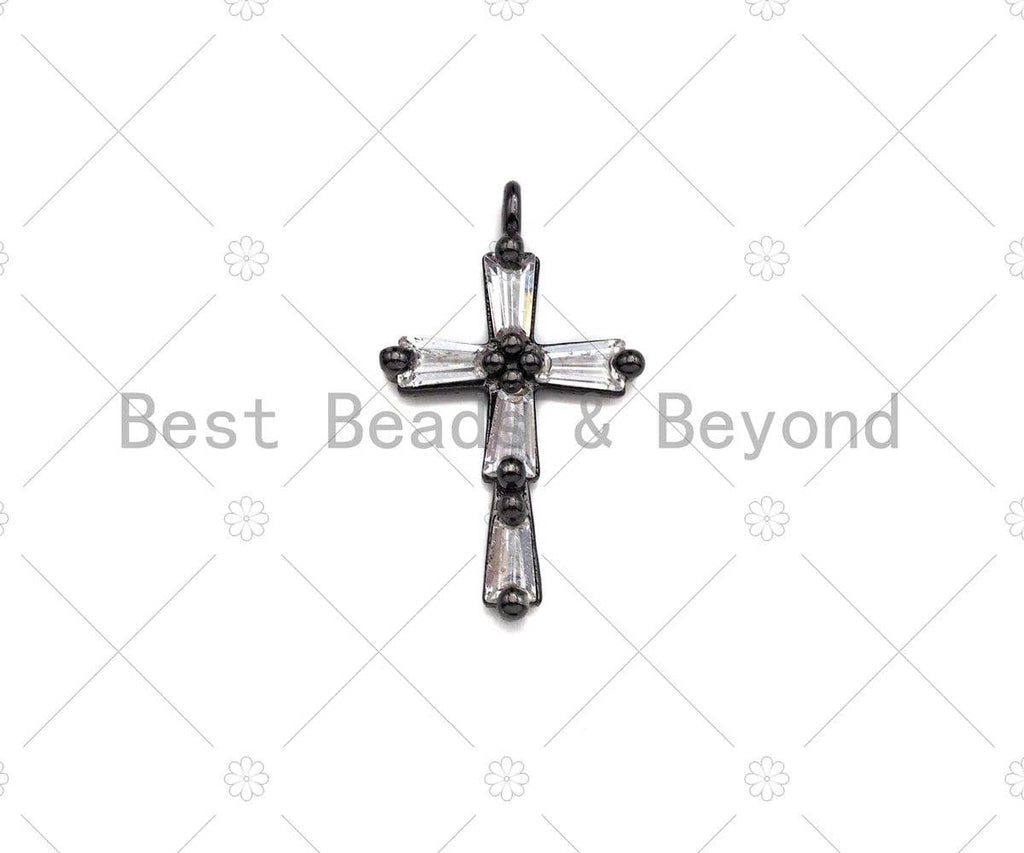 CZ Micro Pave Cross Shaped Pendant/Charm, Cross Charm with Baguette CZ,  Cubic Zirconia Pave Charm, 9x15mm, sku#Y292