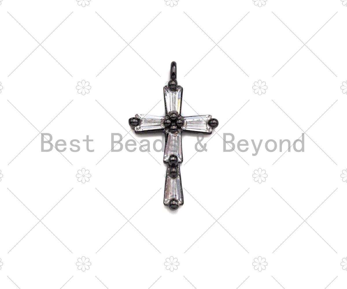 CZ Micro Pave Cross Shaped Pendant/Charm, Cross Charm with Baguette CZ,  Cubic Zirconia Pave Charm, 9x15mm, sku#Y292