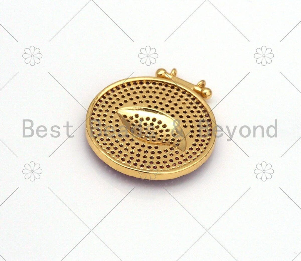 Colorful CZ Micro Pave Evil Eye On Round Coin Shape Pendant, 18K Gold Filled Evil Eye Charm, Necklace Bracelet Charm, 25x28mm,sku#F1430