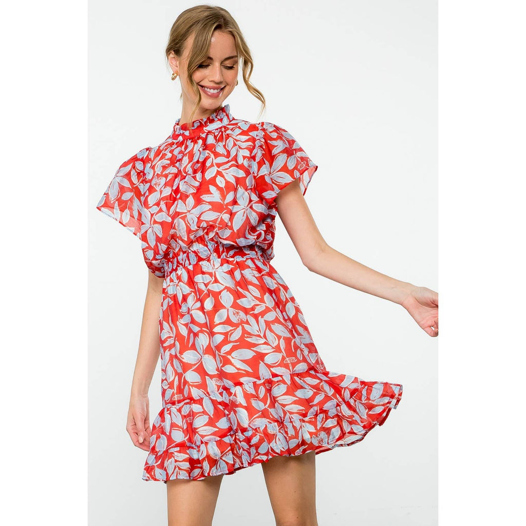 Rowena-Flutter Sleeve Print Dress