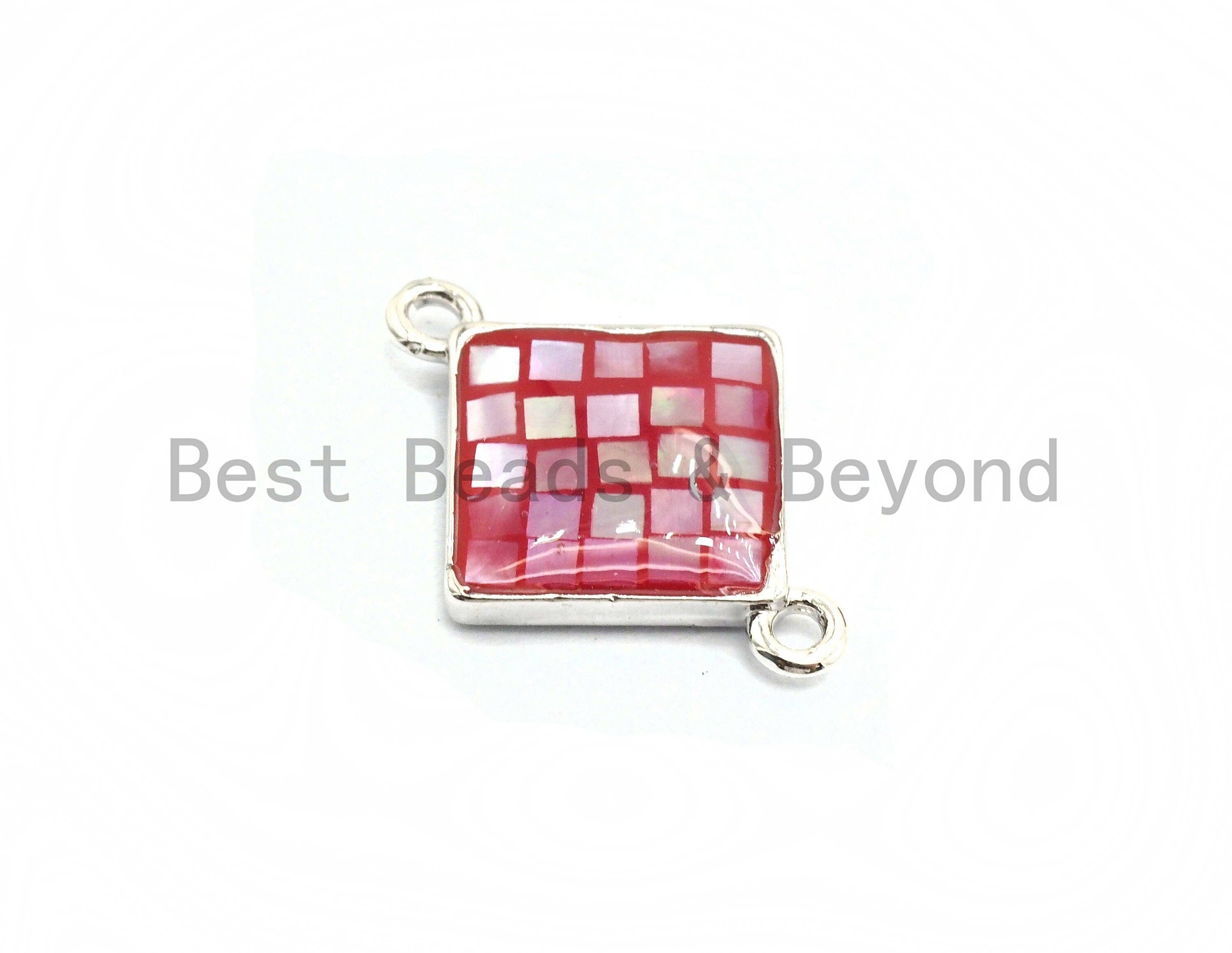 100% Natural Shell Hot Pink Diamond Shape Connector with Gold/Sliver Plated edging, Fuchsia Pink Shell, 14x18mm,SKU#Z289