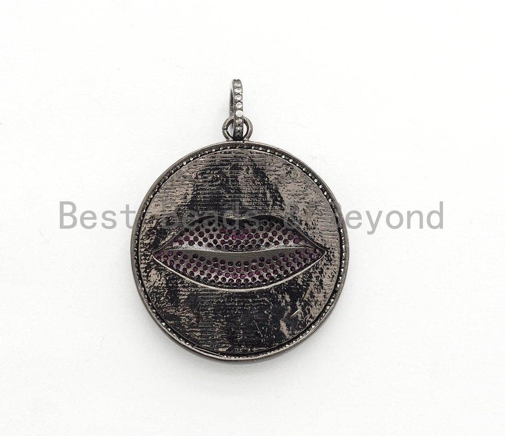 25mm/34mm Enamel Round Charm with  Fuchsia Lip, Enamel Pendant Charms, Enamel Oil Drop CZ Charm, Lip Kiss Charm,17x20mm,sku#F610