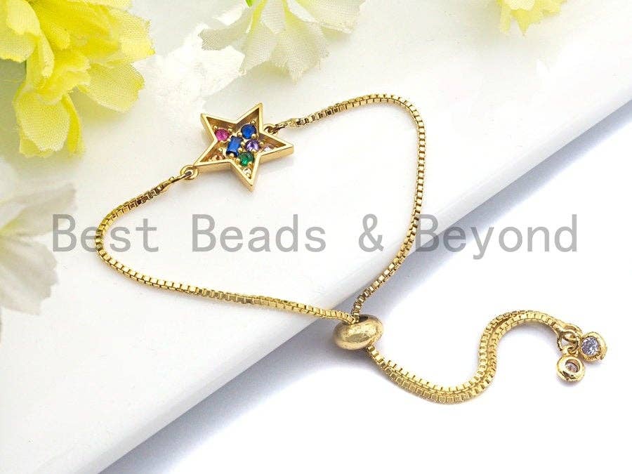 Colorful CZ Micro Pave Five Point Star Shape Connector,Cubic Zirconia Star Connector, Gold/Silver Tone,16x18mm,sku#Y218