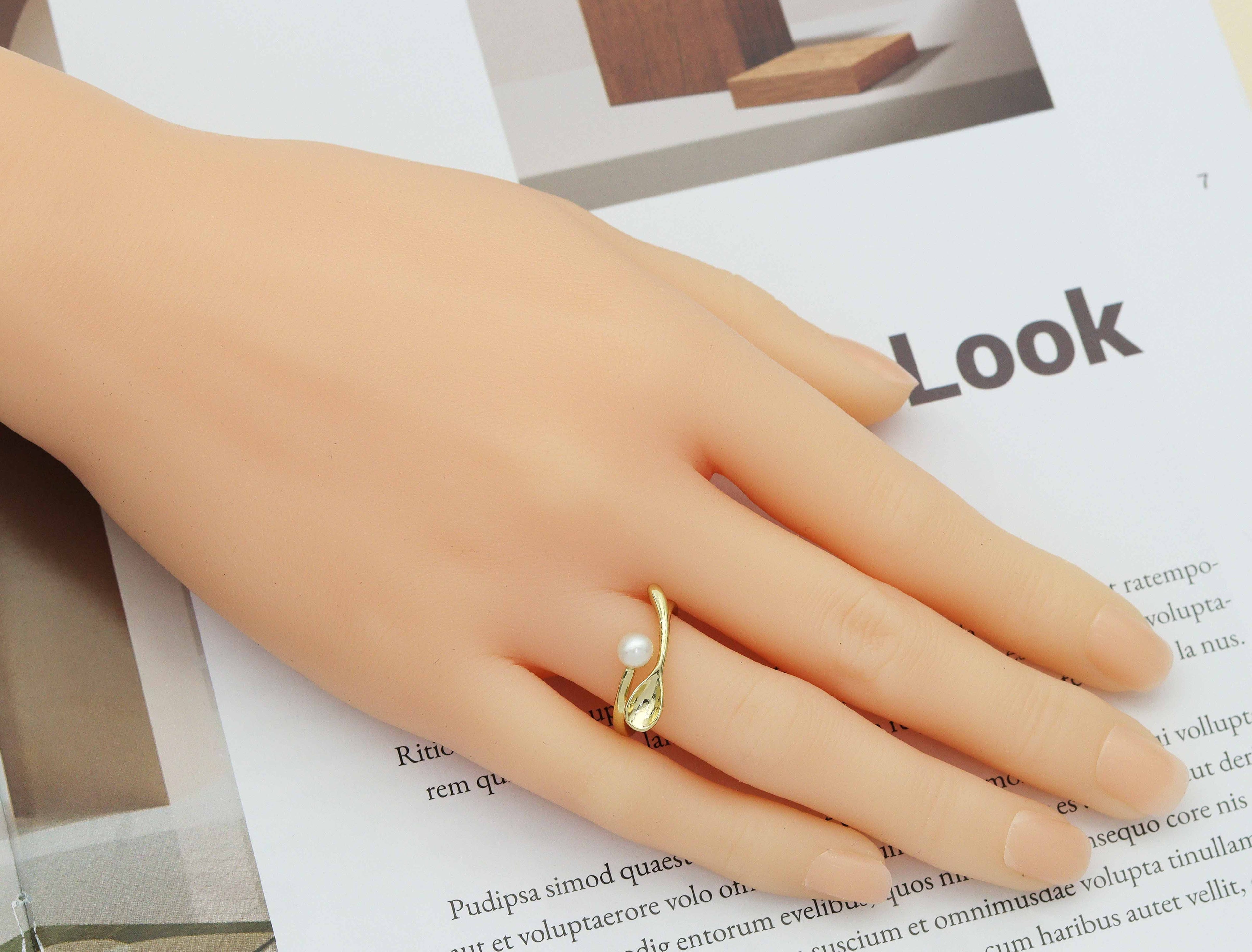 Gold Pearl Spoon Adjustable Ring, Sku#LD267