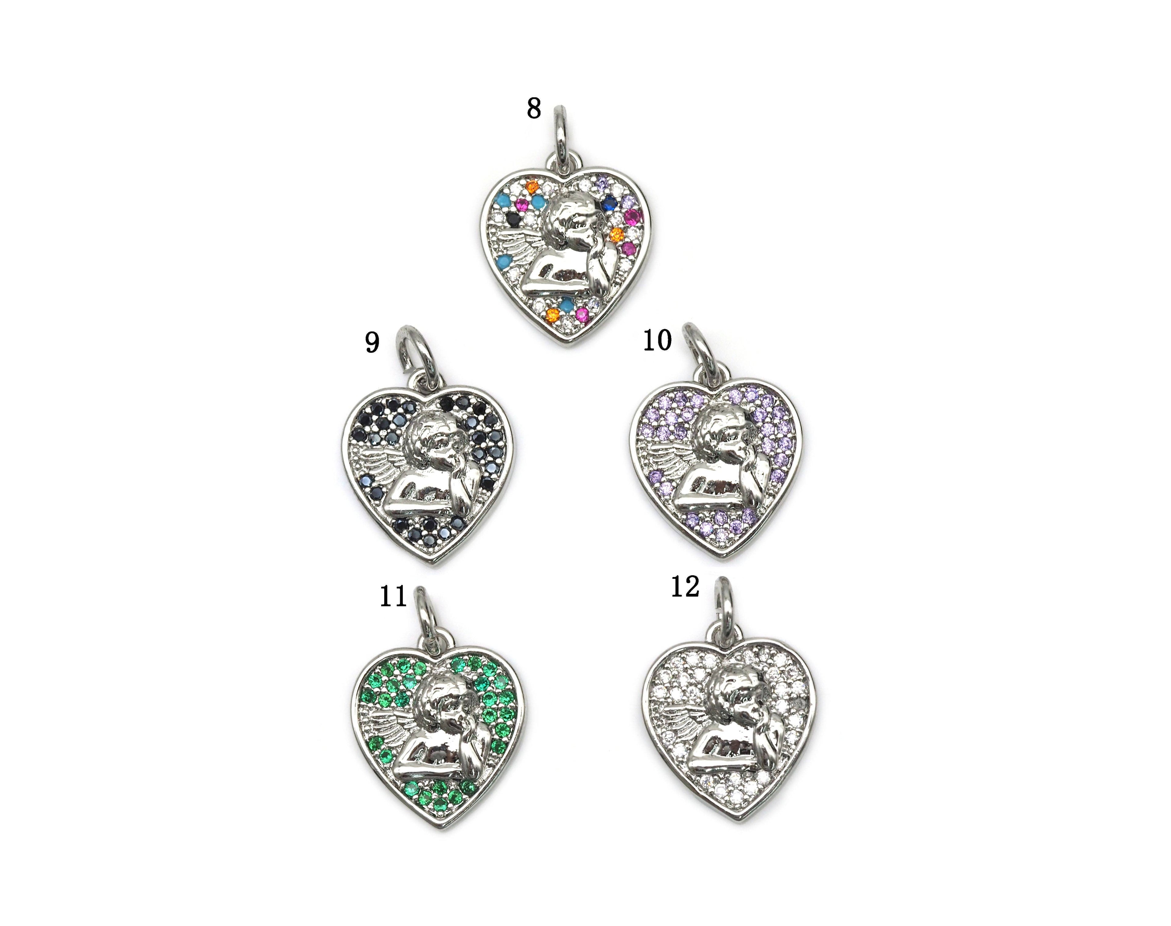 CZ Angel Heart Charm, Sku#B156