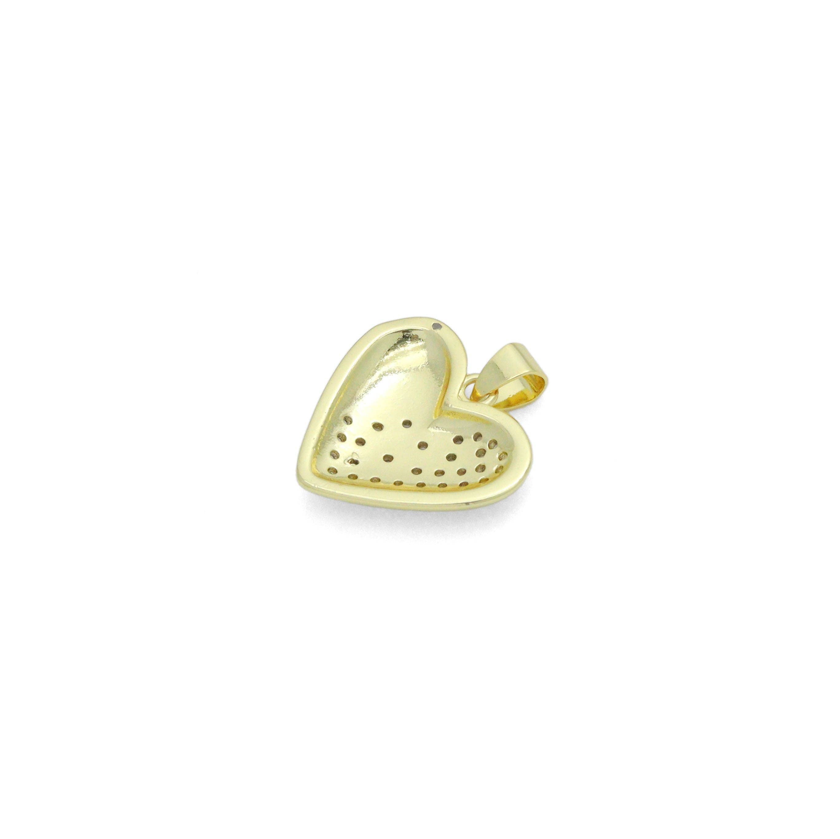 CZ Puffy Heart with Diamond Charm Pendant, Sku#LK1153