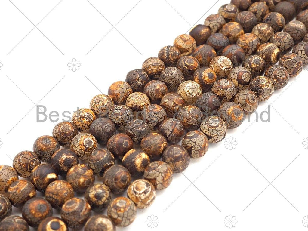 Natural Tibetan Brown Agate with Eye Beads, Dzi Eye Agate Beads, 8mm/10mm Tibetan Round Smooth Agate,15.5" Full Strand, Sku#U1107