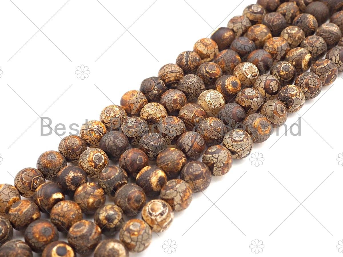 Natural Tibetan Brown Agate with Eye Beads, Dzi Eye Agate Beads, 8mm/10mm Tibetan Round Smooth Agate,15.5" Full Strand, Sku#U1107