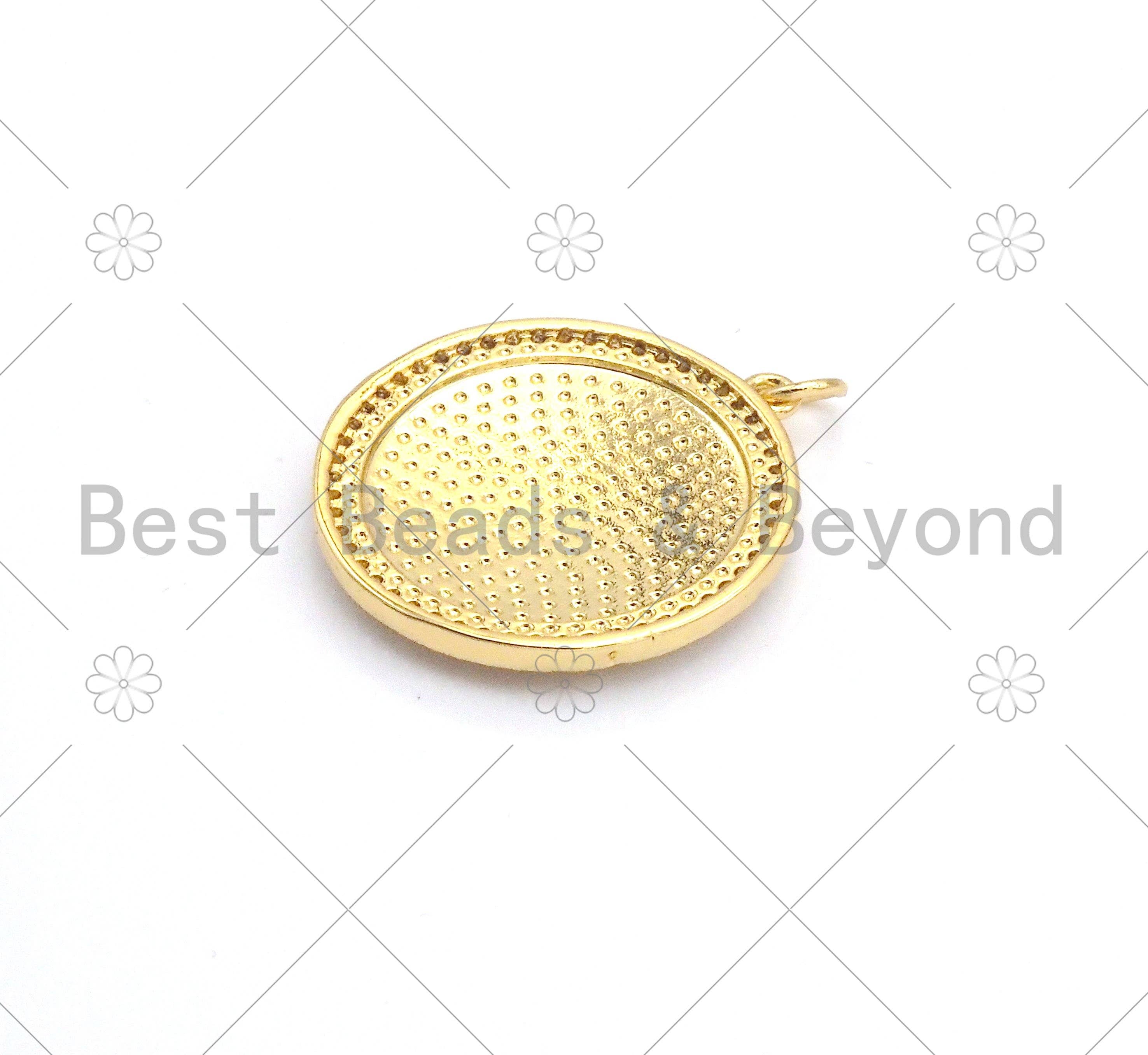 CZ Micro Pave Green Enamel Leaf  On Round Medallion Shape Pendant,18K Gold Filled Good Luck Charm, Necklace Bracelet Charm,25x28mm,Sku#LK380