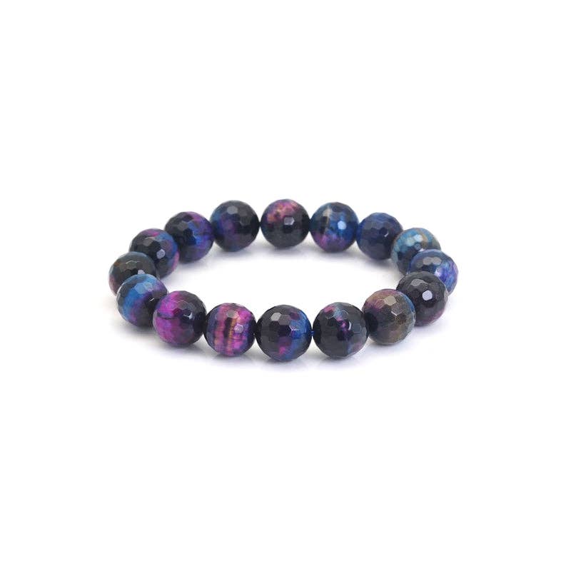 Galaxy Tiger Eye Round Faceted Stretchy Bracelet, Sku#EF440