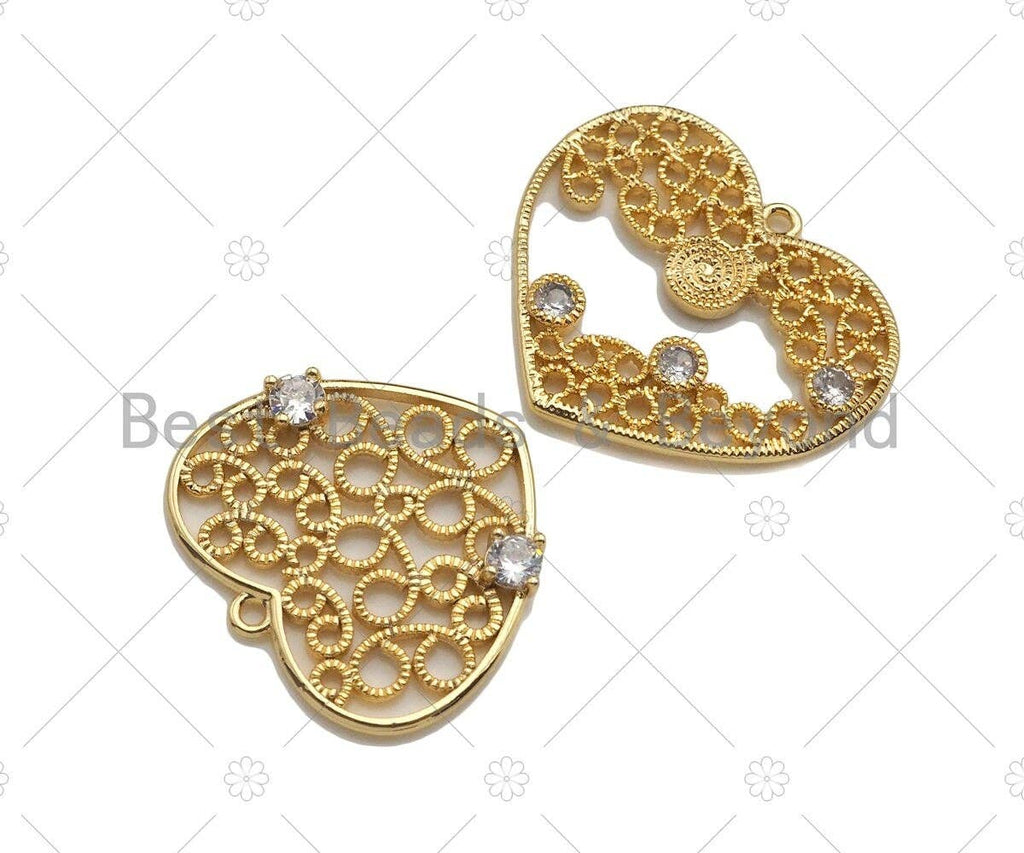 Filigree Gold Lacy Charm with CZ Stone, Round/heart/Teardrop/Windmill Brushed Gold Twisted Wire Charm Pendants, Earrings making, sku#CP13