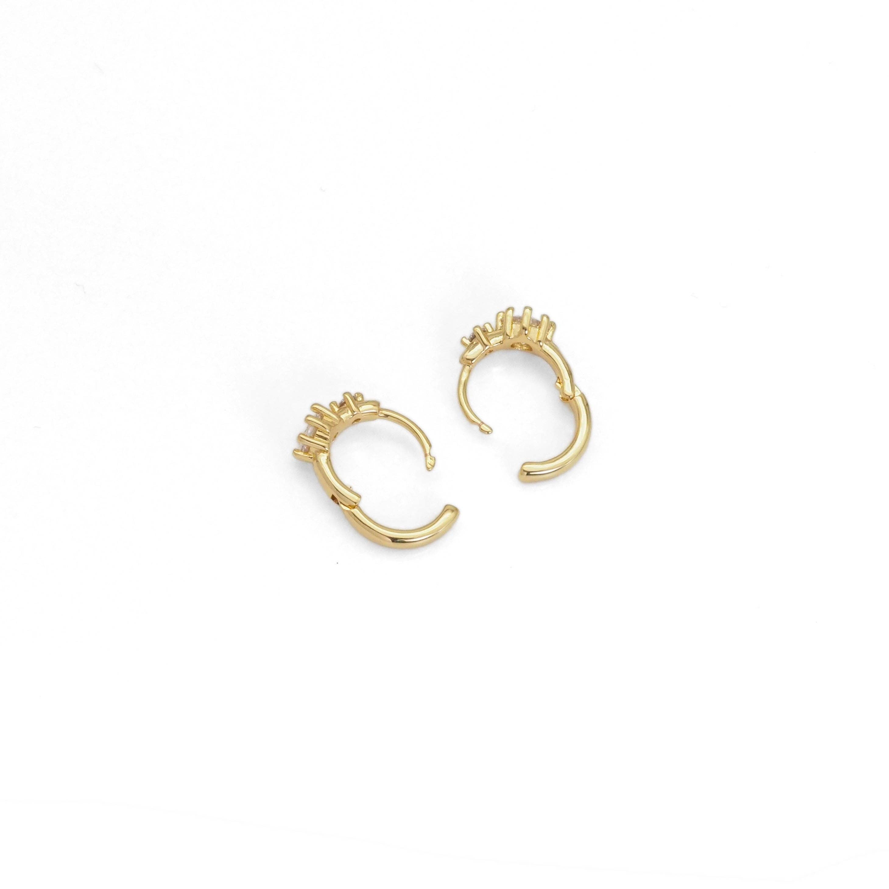 Gold CZ Small Hoop Huggie Earrings, Sku#Y846