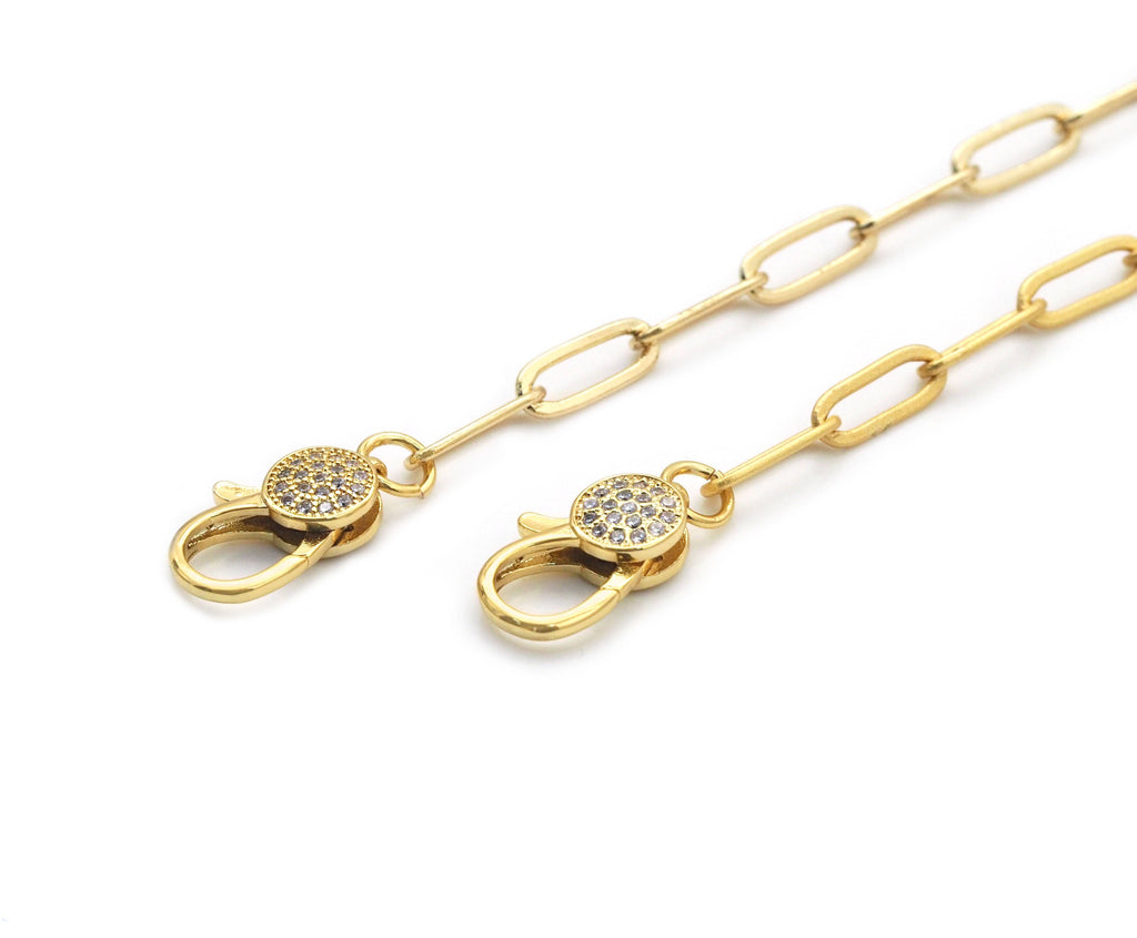 Matte/Shinny Gold Paperclip  Necklace with CZ Clasp, #EF256