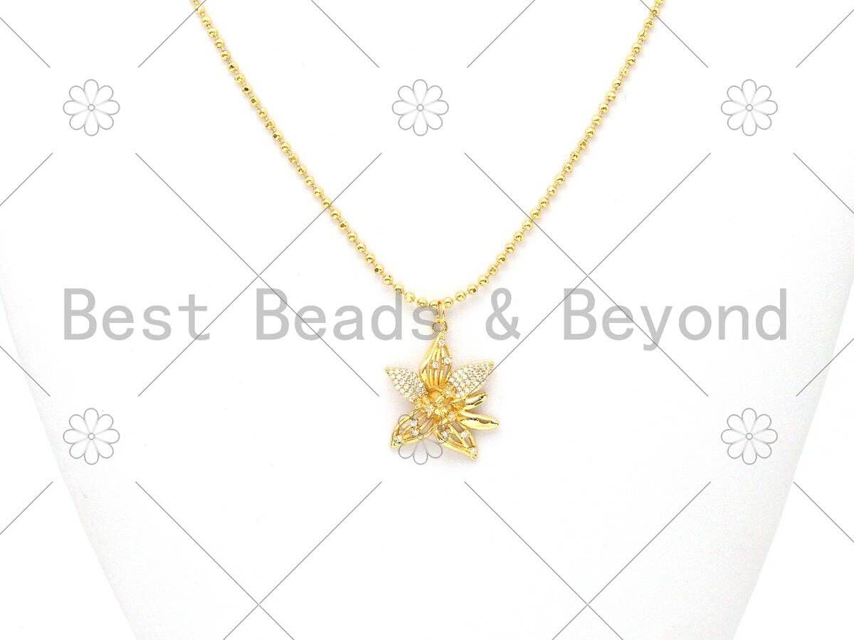 CZ Micro Pave  Flower Shape Pendant/Charm, Gold/Silver/Rose Gold/Black Flower Charm, Necklace Bracelet Charm Pendant,21x28mm,Sku#Y481