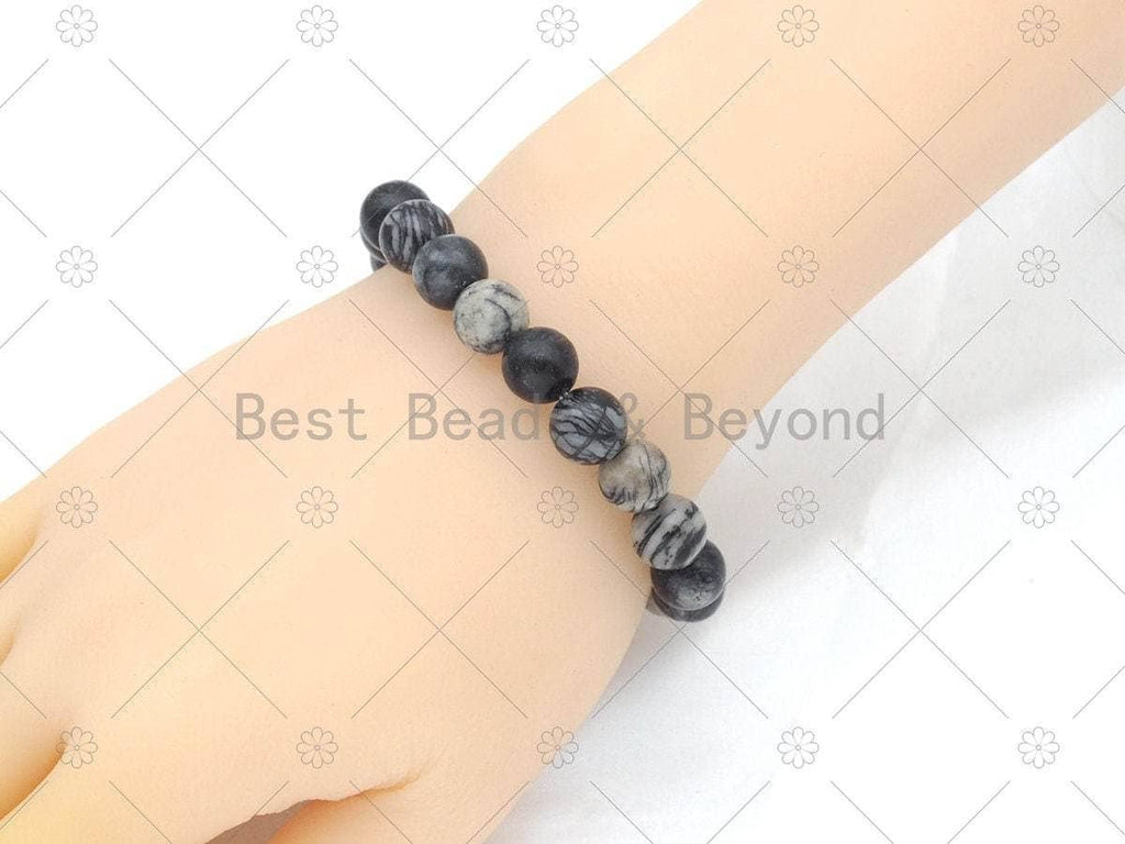 Black Cream Web Jasper Stretchy Bracelet, Sku#EF80