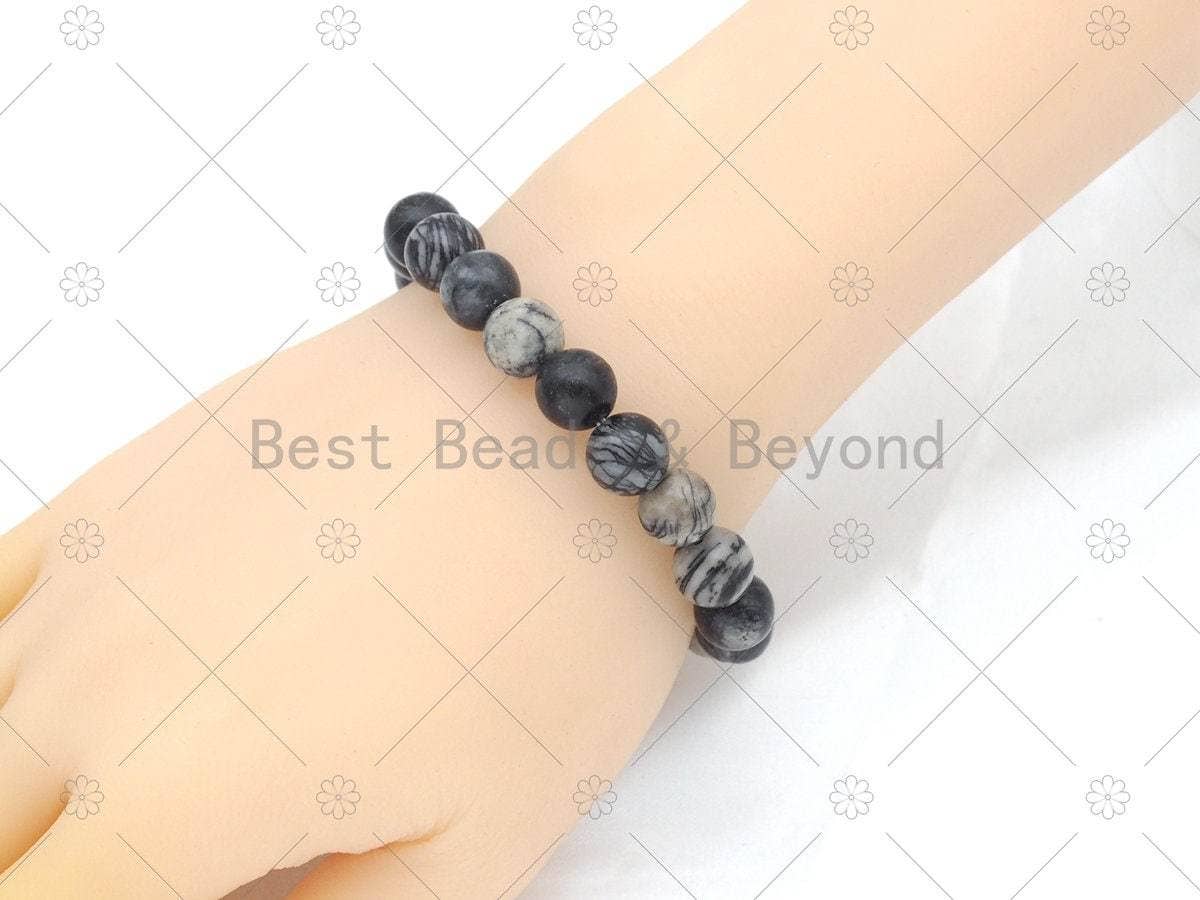Black Cream Web Jasper Stretchy Bracelet, Sku#EF80