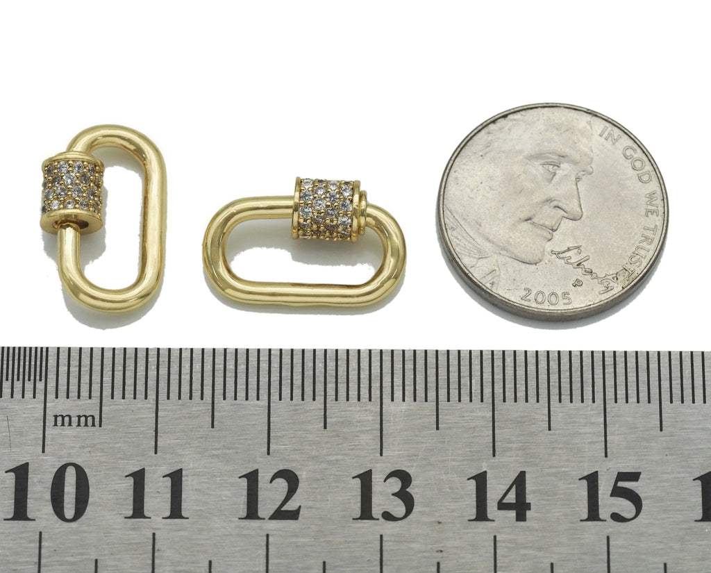 18K Gold CZ Pave Oval Shape Screw Clasp, Carabiner clasp, Sku#H340