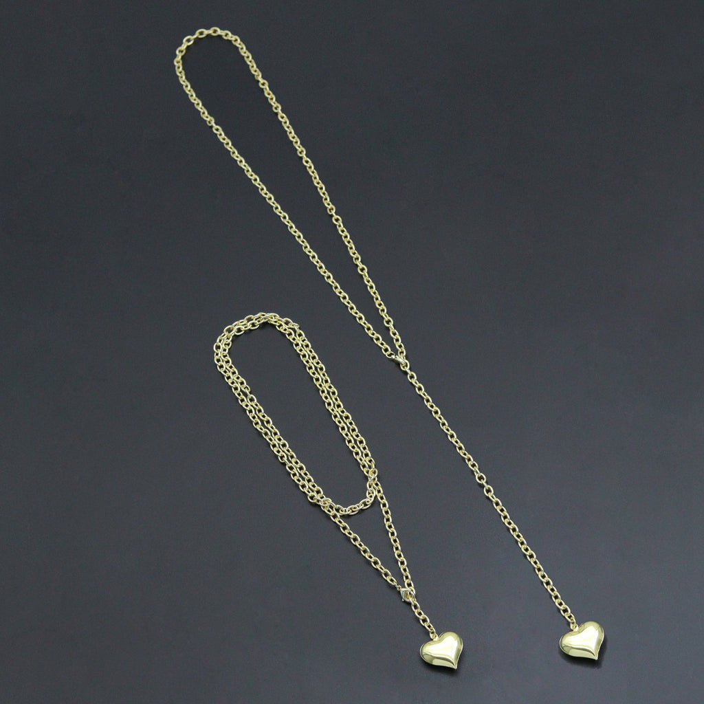 32inch Gold Link Chain Puffy Heart Pendant Necklace, sku#EF760