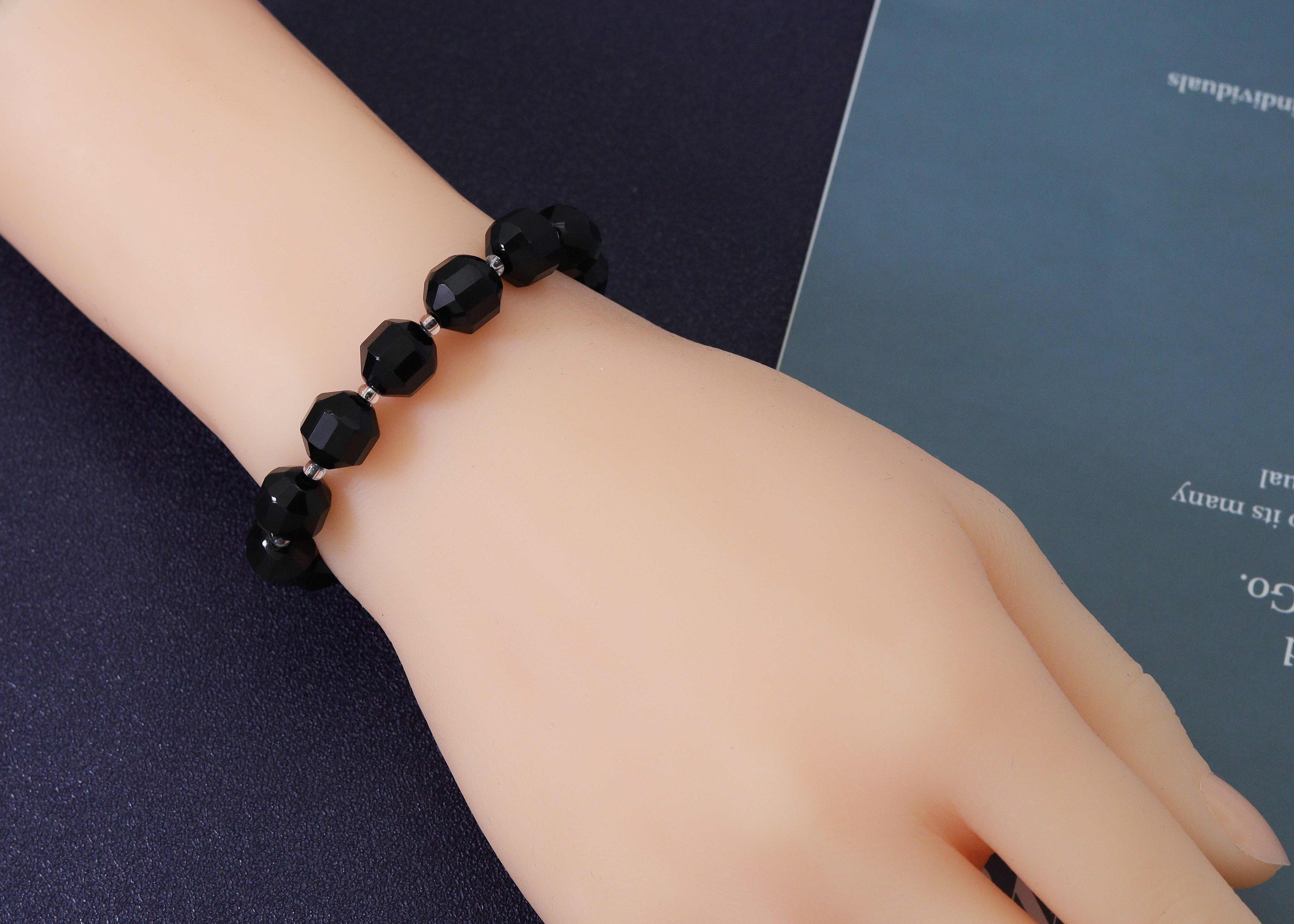 Black Onyx Double Point Stretchy Bracelet,Sku#EF105