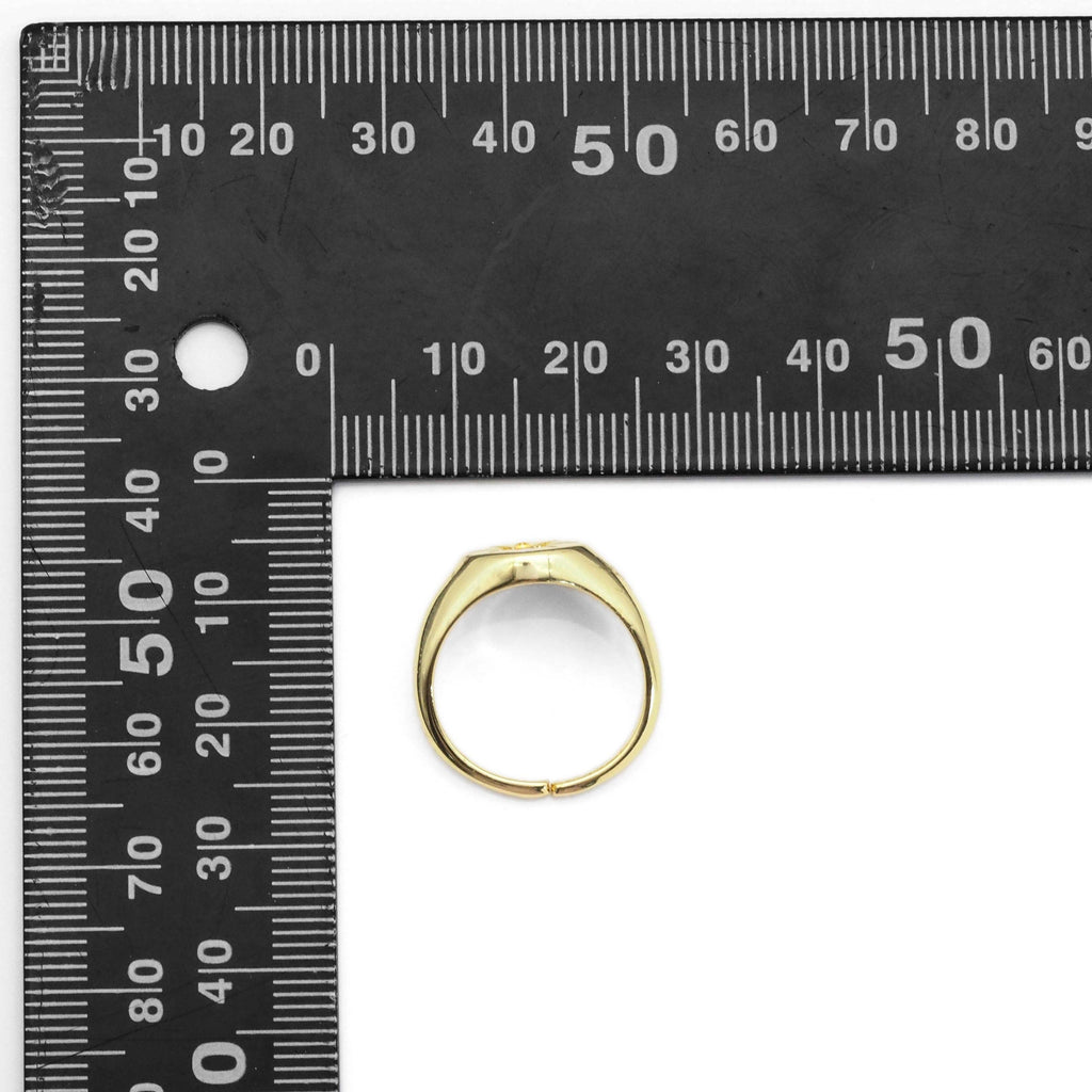 Gold CZ North Star Signet Adjustable Ring, Sku#LX224