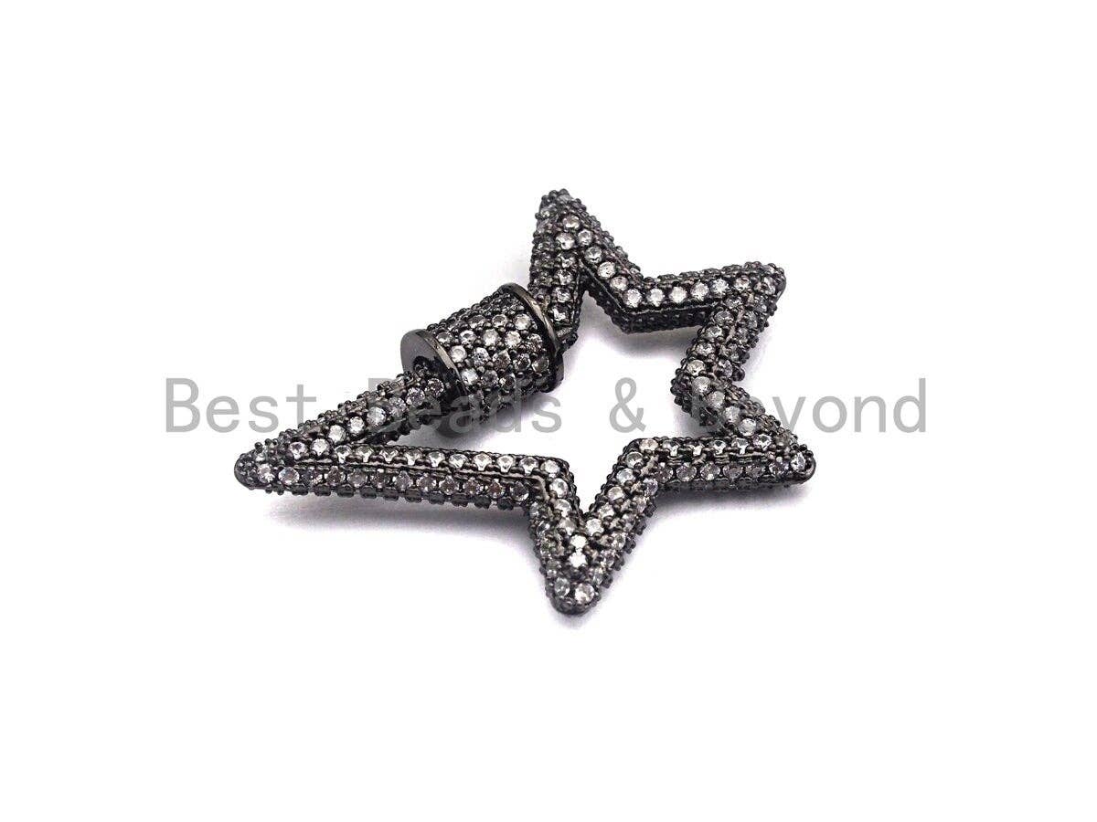 Fully Cz Micro pave Star Clasp, CZ Pave Clasp, Gold/Silver/Rose Gold/Gunmetal Carabiner Clasp, 33x24mm, sku#K75