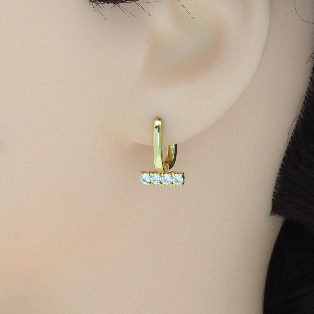 Gold CZ T bar Hoop Earrings, Sku#LK834
