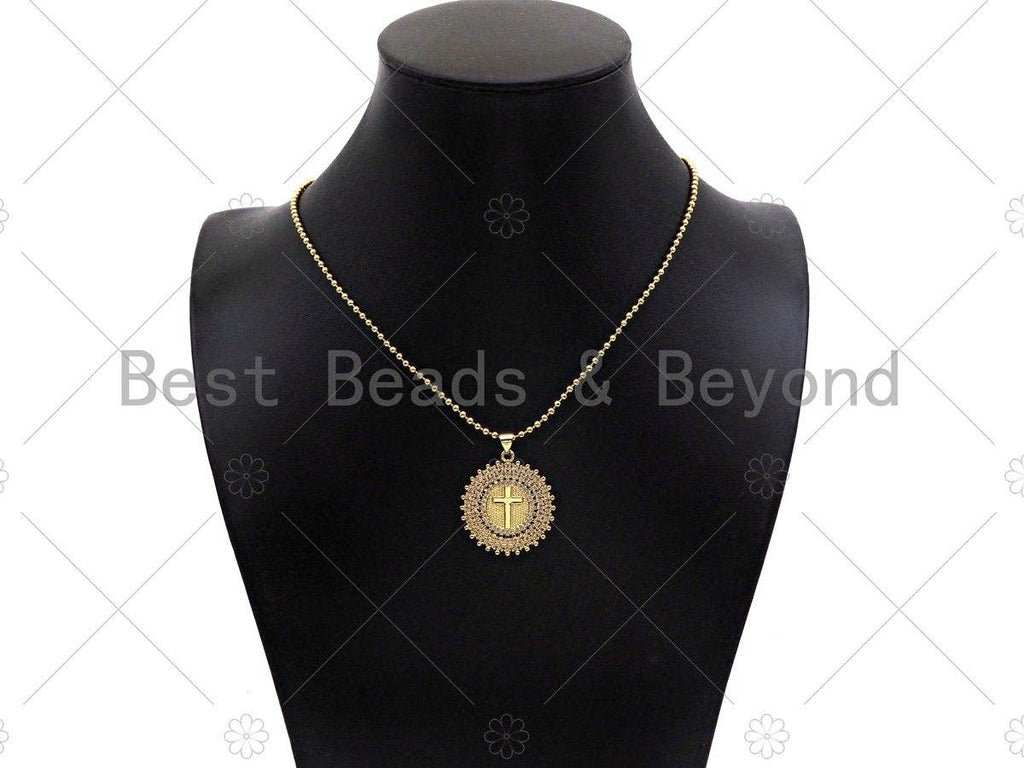 CZ Micro Pave Cross On Disc Shape Pendant/Charm,Cubic Zirconia Charm, Necklace Bracelet Charm Pendant,26x29mm, Sku#LD27