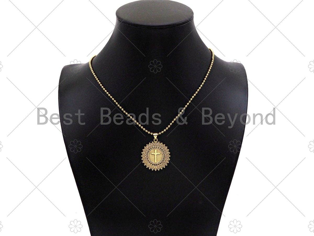 CZ Micro Pave Cross On Disc Shape Pendant/Charm,Cubic Zirconia Charm, Necklace Bracelet Charm Pendant,26x29mm, Sku#LD27