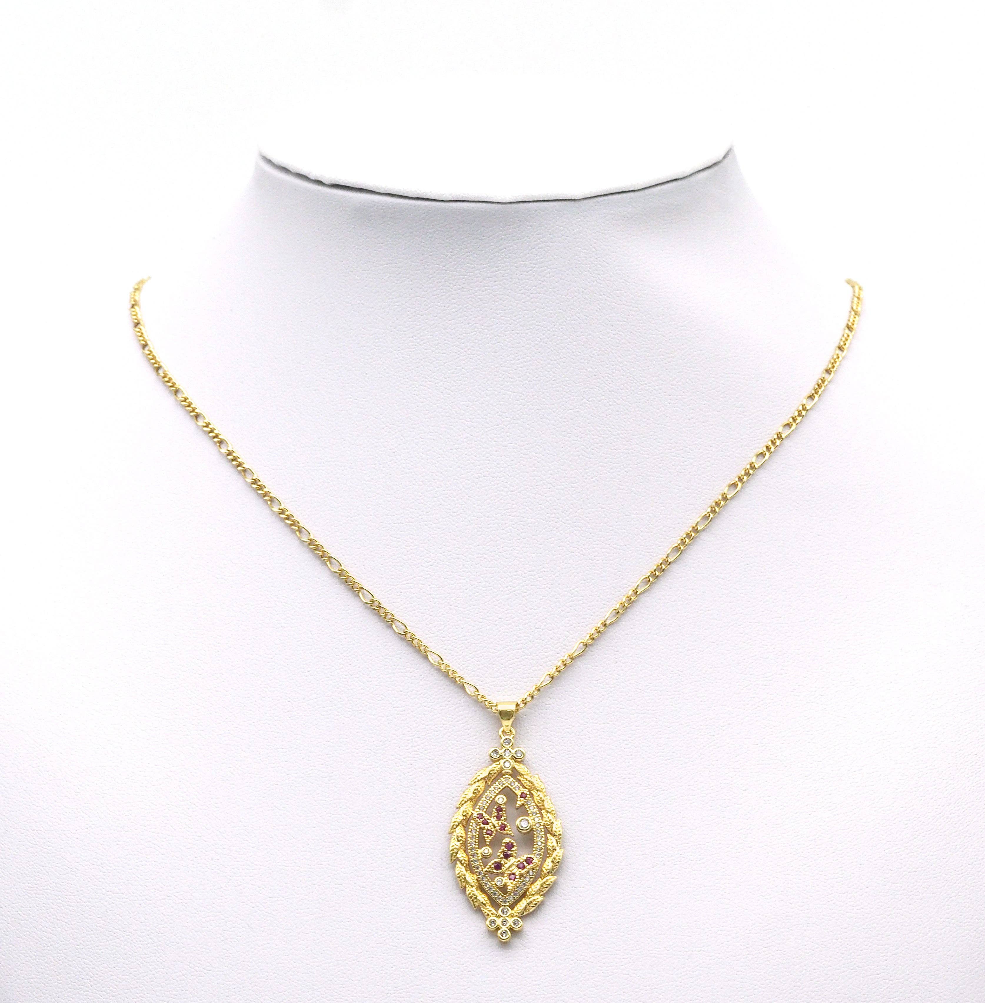 Gold Fuchsia CZ Butterfly Diamond Oval Charm, Sku#LK678