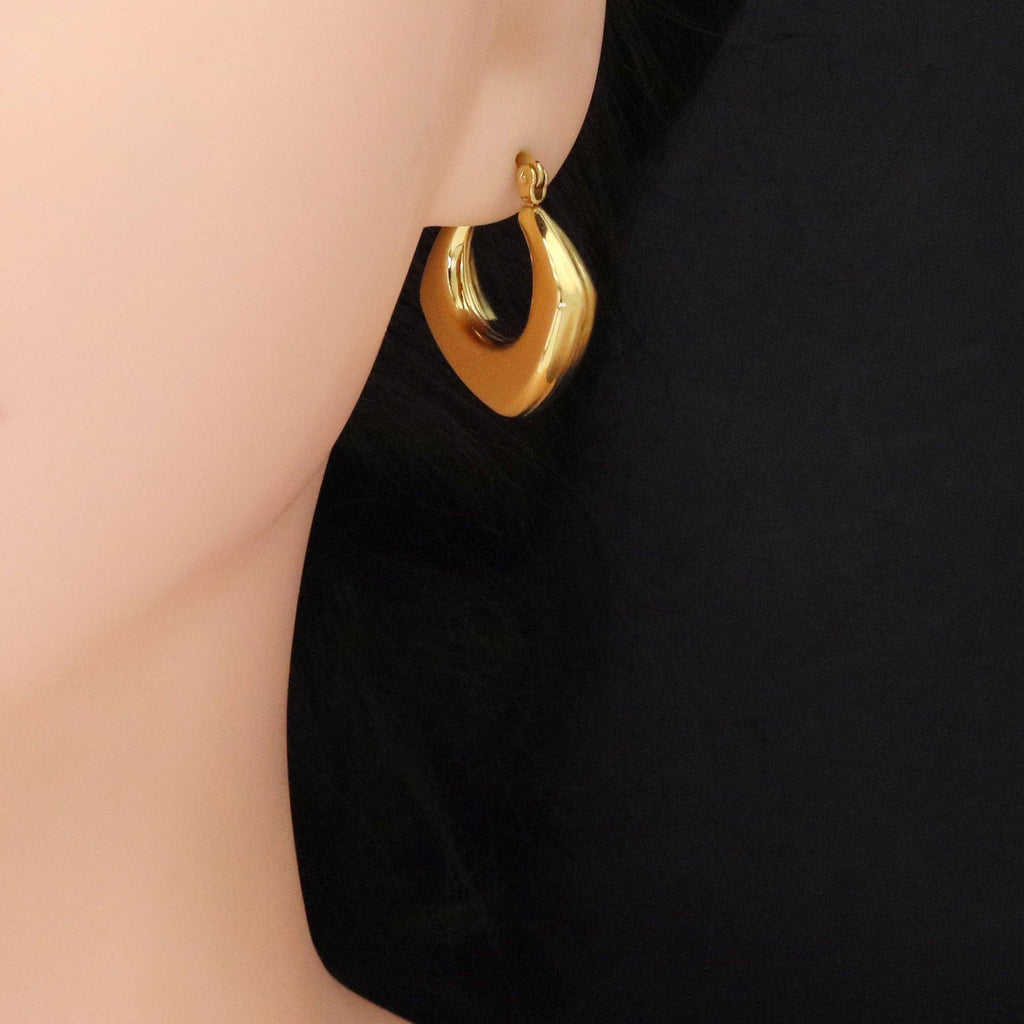 Plain Gold Chunky Rhombus Shape Hoop Earrings, Sku#LX469